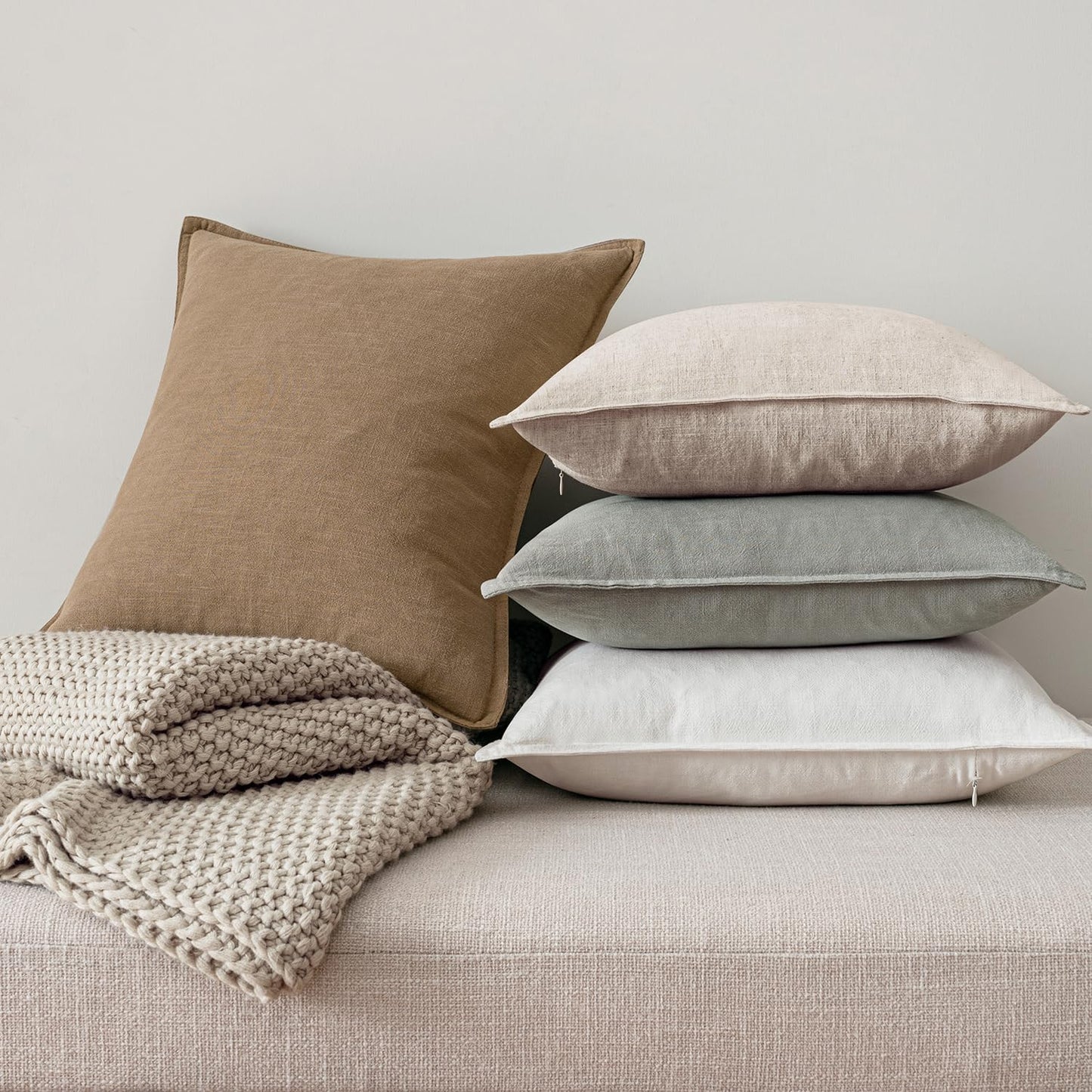 Linen Pillow Covers Decorative Solid Throw Pillow Covers / 18 x 18 / Neutral / Natural / Set of 4