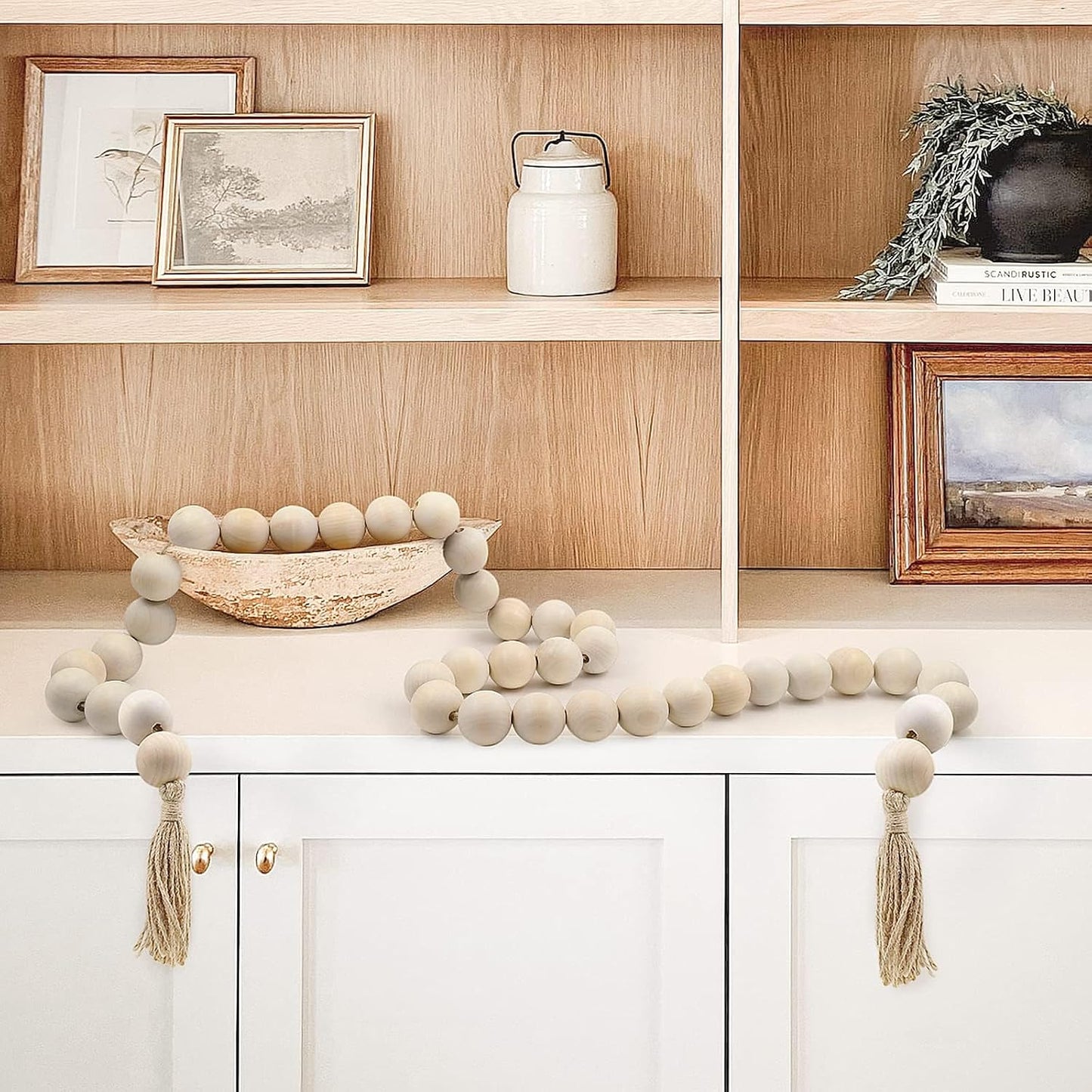 72" Large Wood Bead Garland / Large Natural