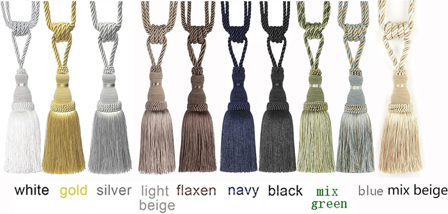 BEL AVENIR 4 Pack Curtain Tiebacks Tassel Drapery Tie-Backs Rope Holdbacks | Handmade, Home Office Hotel Decorative