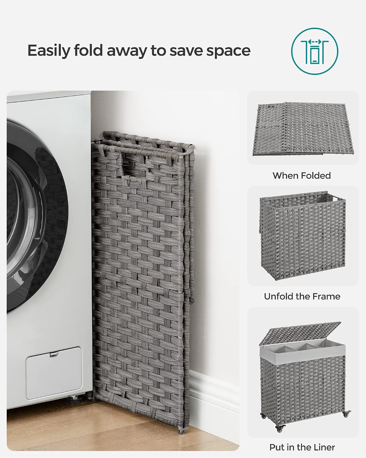 Rolling Laundry Basket / 140 L / Gray