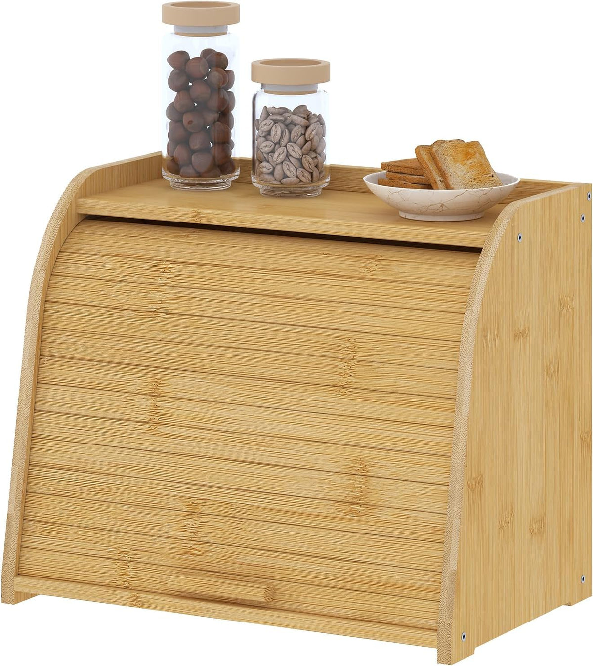 Kitsanery Bread Box for Kitchen Countertop, Bamboo Bread Storage, Double-Layer Roll-Top Bread Container, Farmhouse