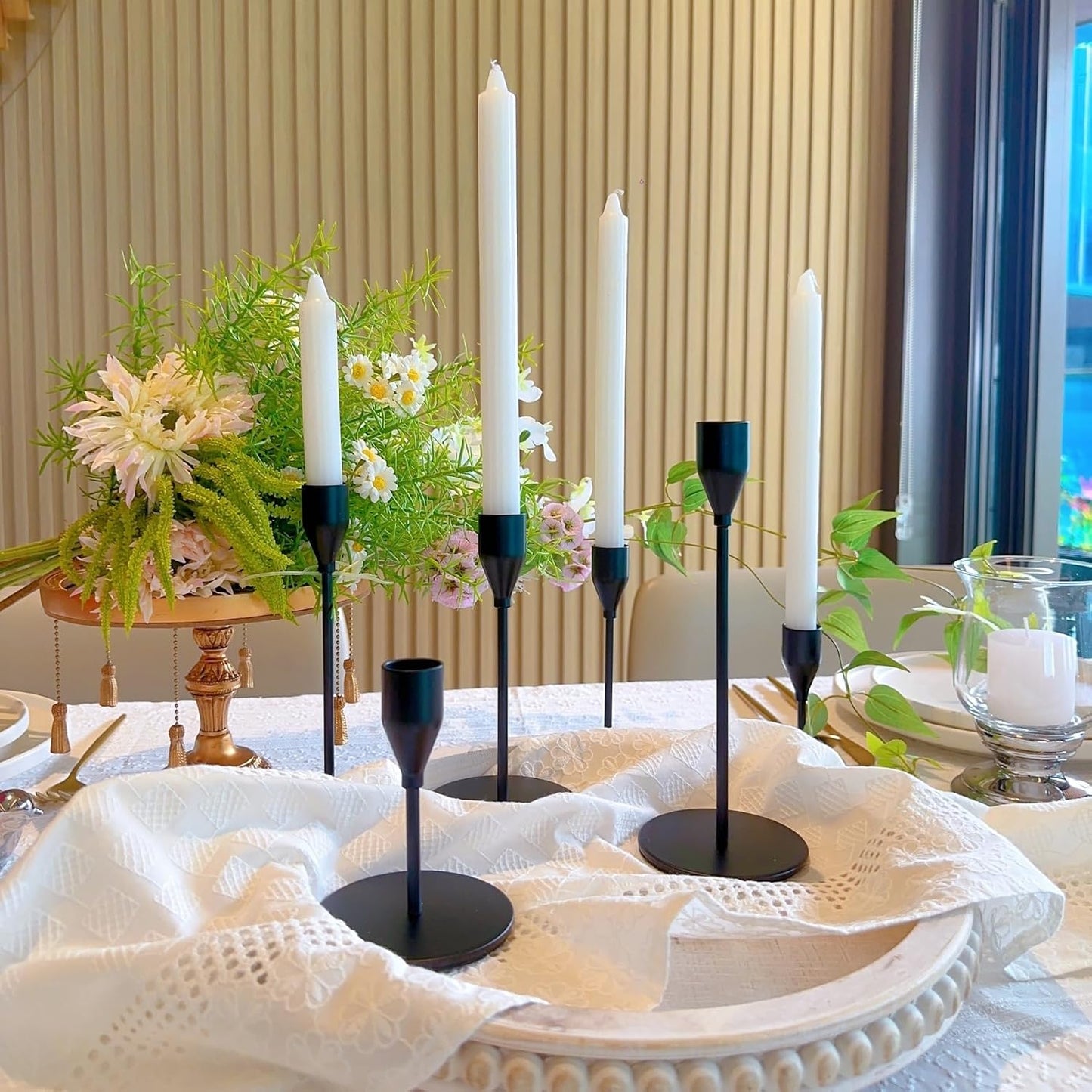 Black Candlestick Holders, Metal Taper Candle Holders,Bulk Set of 15 | Elegant matte black candle stands, 3 heights