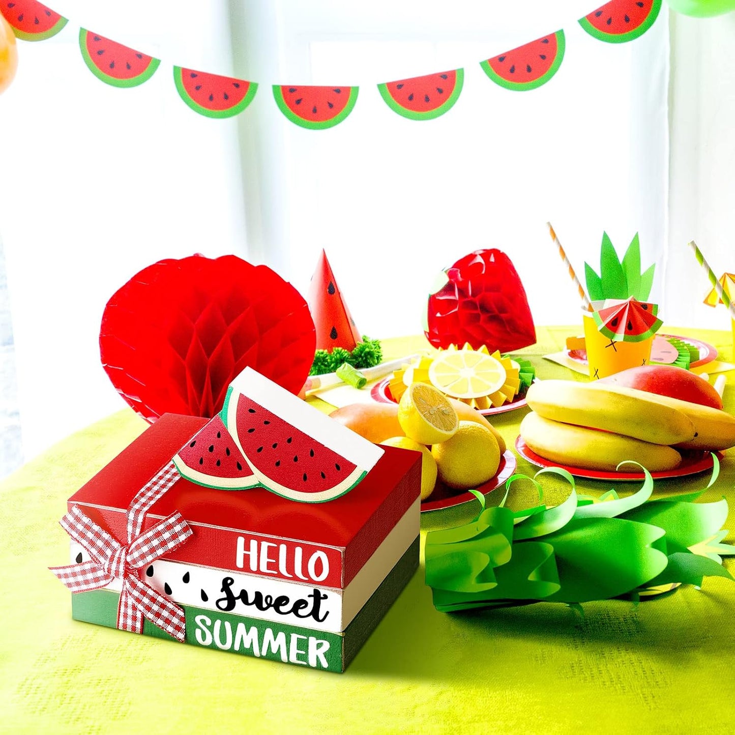 Watermelon Tiered Tray Decor Rustic Farmhouse Summer Wooden Bead Garland / Set of 6