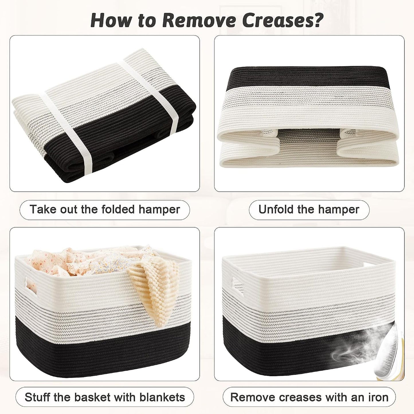 Rectangle Woven Baskets for Storage / Black / 65L