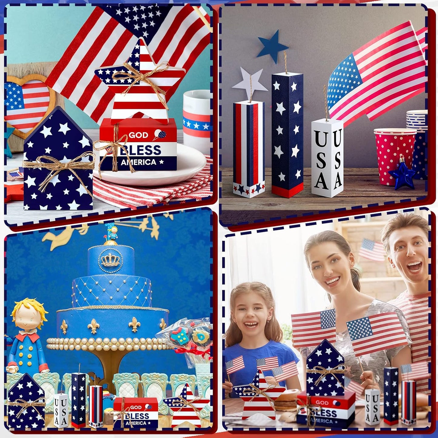4th of July Table Decorations Wooden Patriotic Decorations 4th of July Tiered Tray Decor / Set of 8