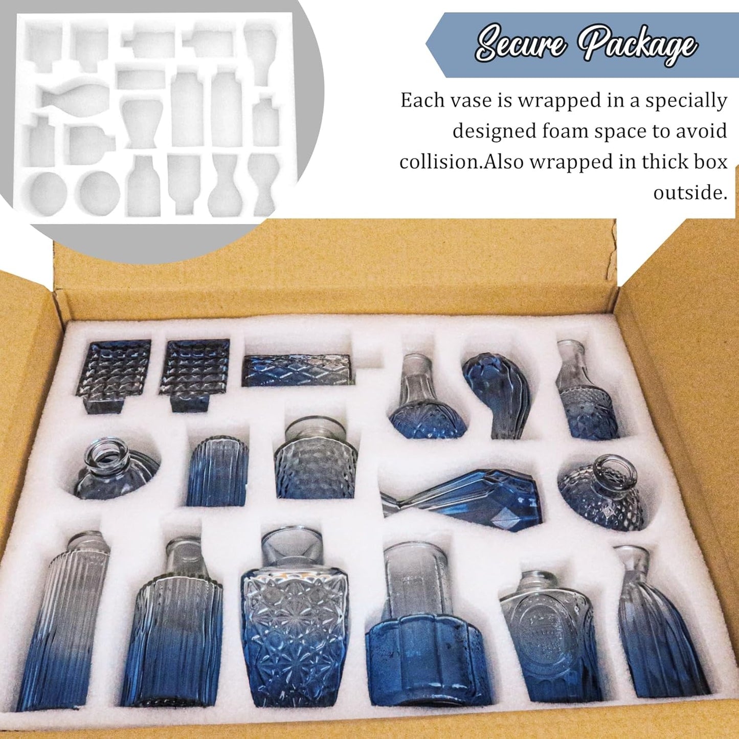 Bud Vases Set Small Vintage Glass Bottles Bud Vases in Bulk Multiple Shape Glass / Blue / Set of 36