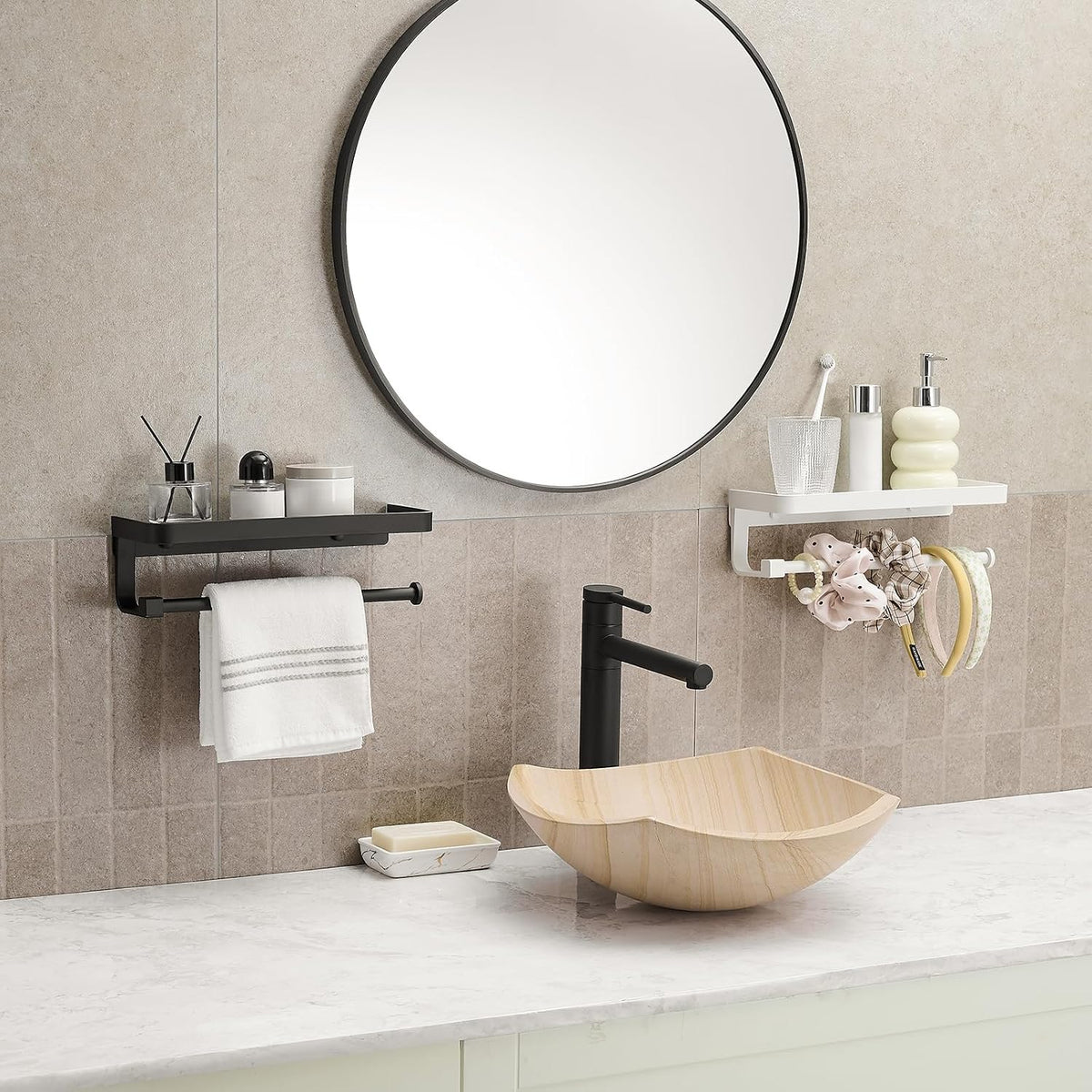 Paper Towel Holder Wall Mount with Shelf, Bathroom/Kitchen Paper Towel Holder, Effortless One-Handed Tear, Rust-Proof