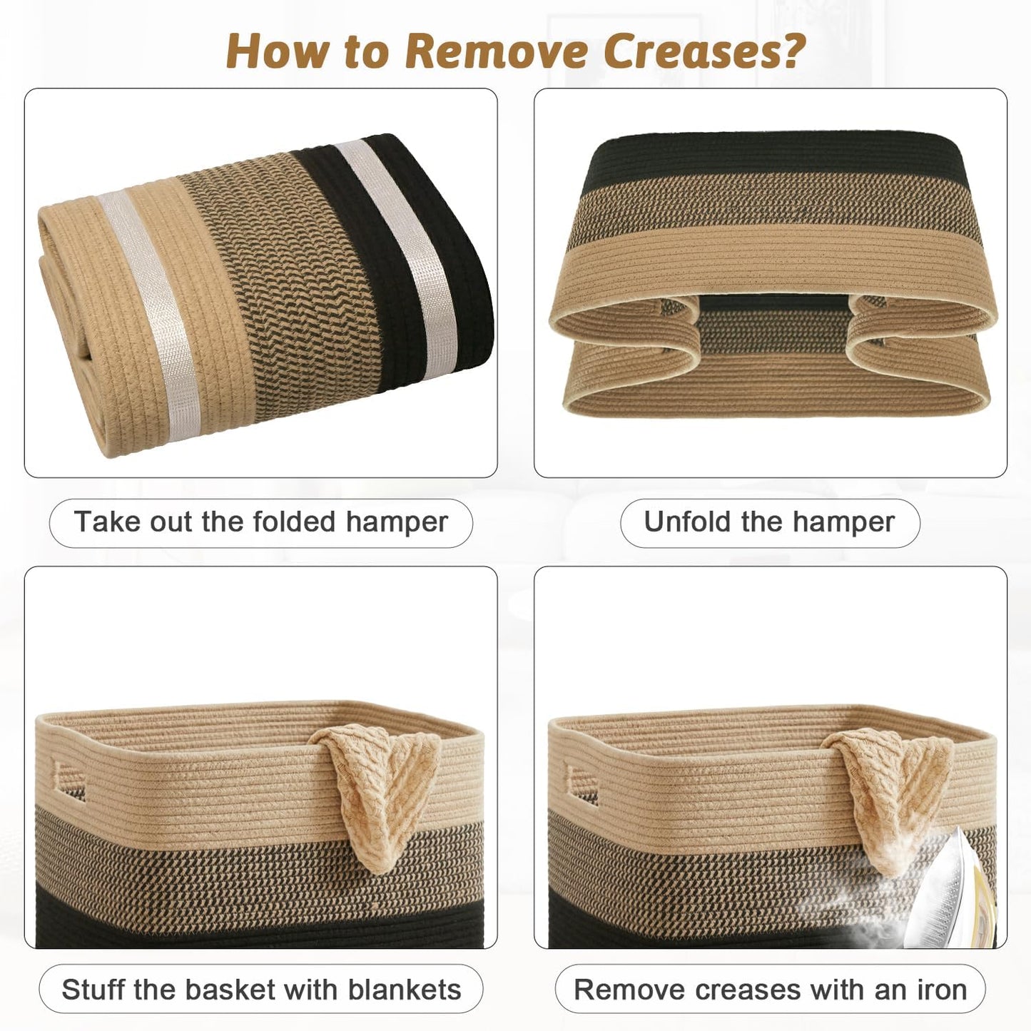 Rectangle Woven Baskets for Storage / Black&jute / 65L