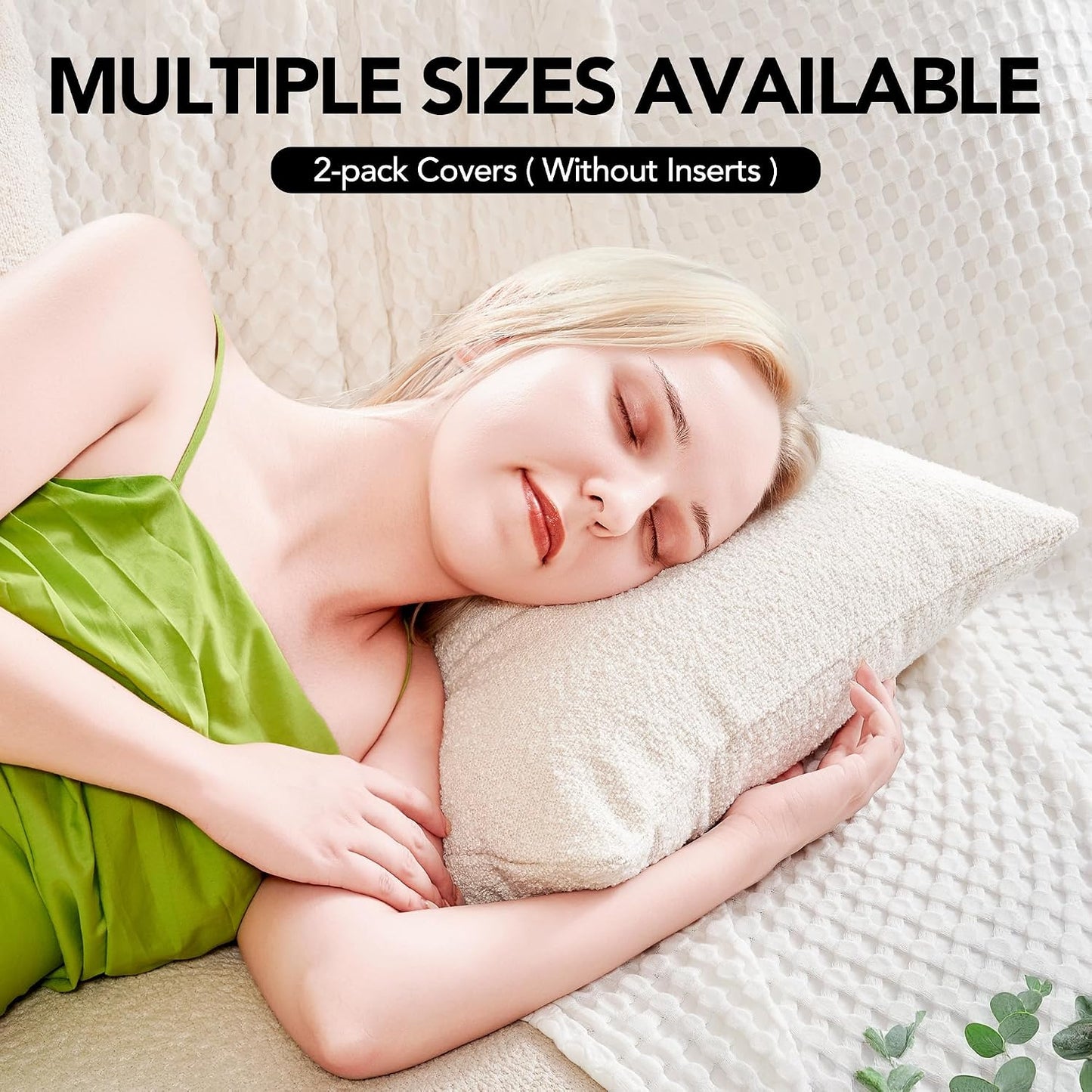 Deconovo Boucle Pillow Covers / Ivory White / 18 x 18 / Set of 2