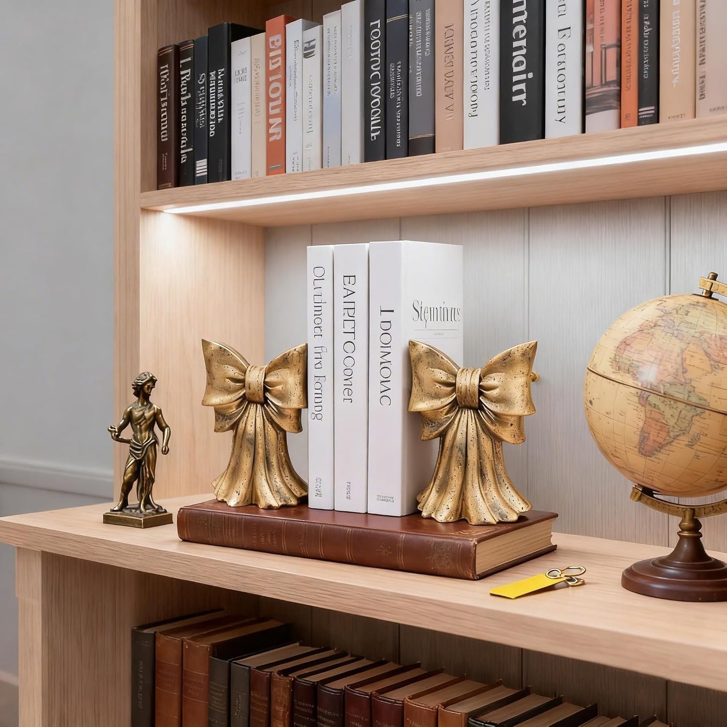 Vintage Bow Book Ends Heavy Duty Bookends for Large & Heavy Books / Gold / Set of 2