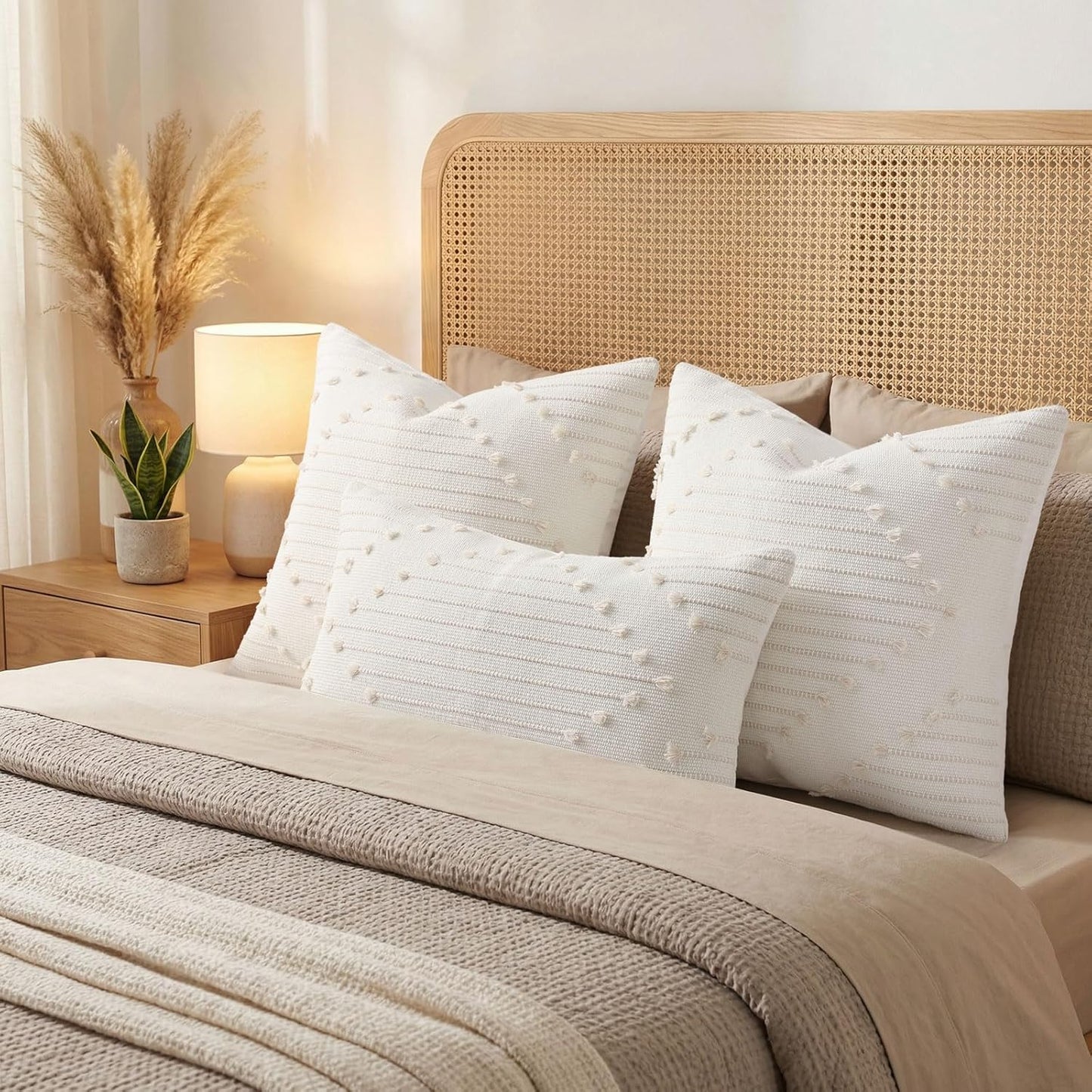 Farmhouse Lumbar Pillow Covers / Beige / 20 x 12 / Set of 2