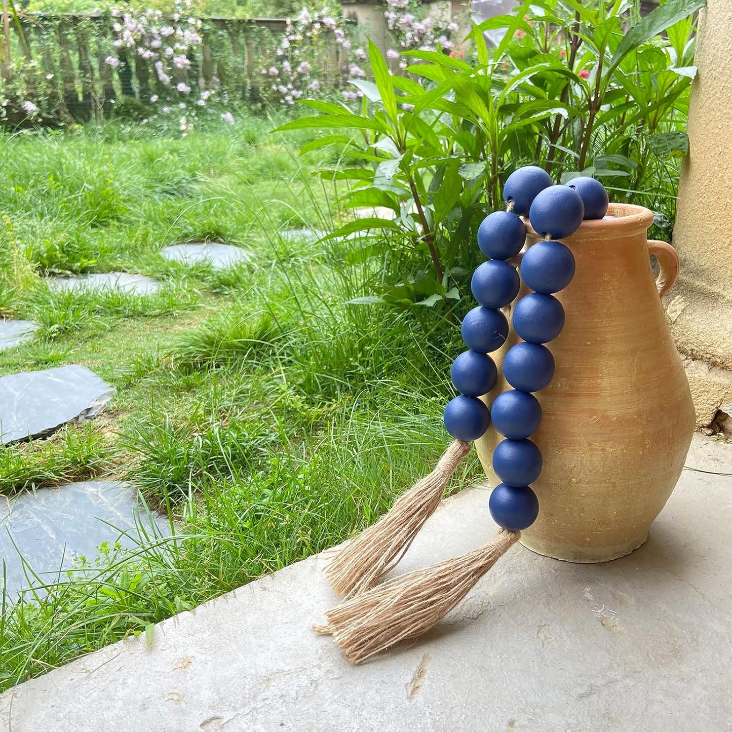 60" Long Extra Large Wood Bead Garland in Navy Blue / 5 Navy Blue / 60 Inches