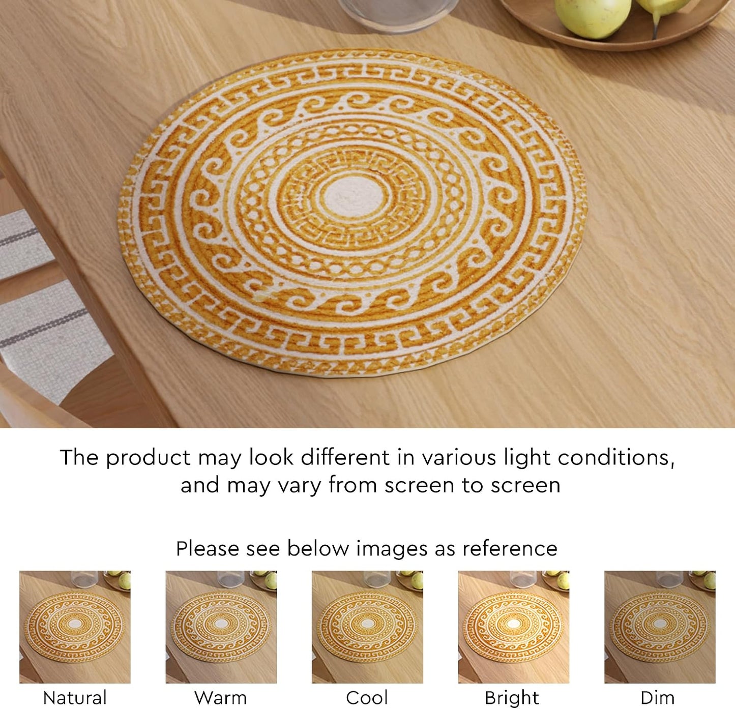 Encasa XO Dining Placemats, Cotton Round Table Mats 13" Mustard Mandala Print