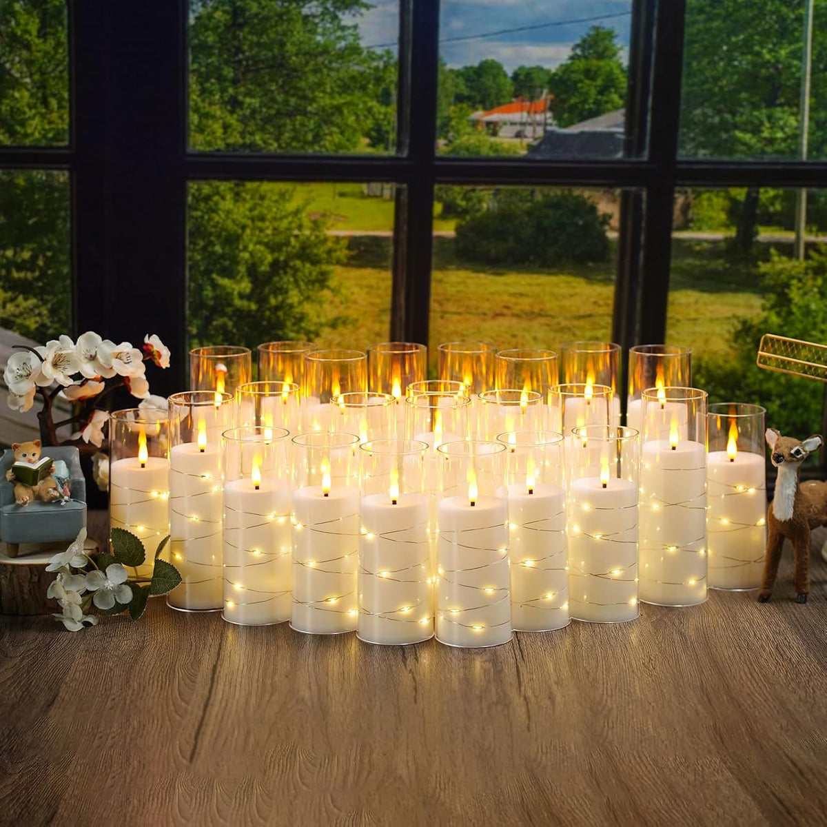 Nimiko Flickering Flameless LED Candles,Battery Operated Candles 24 Pcs with Embedded Star String,Acrylic LED Pillar