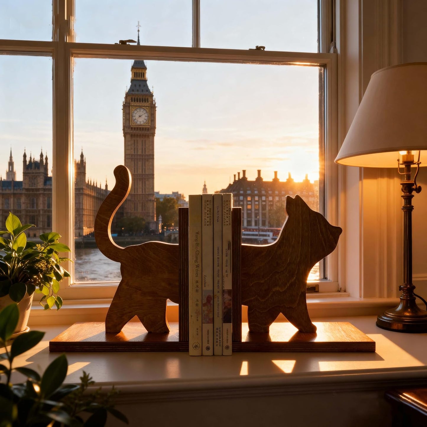 Cat Wooden Book Ends for Heavy Books