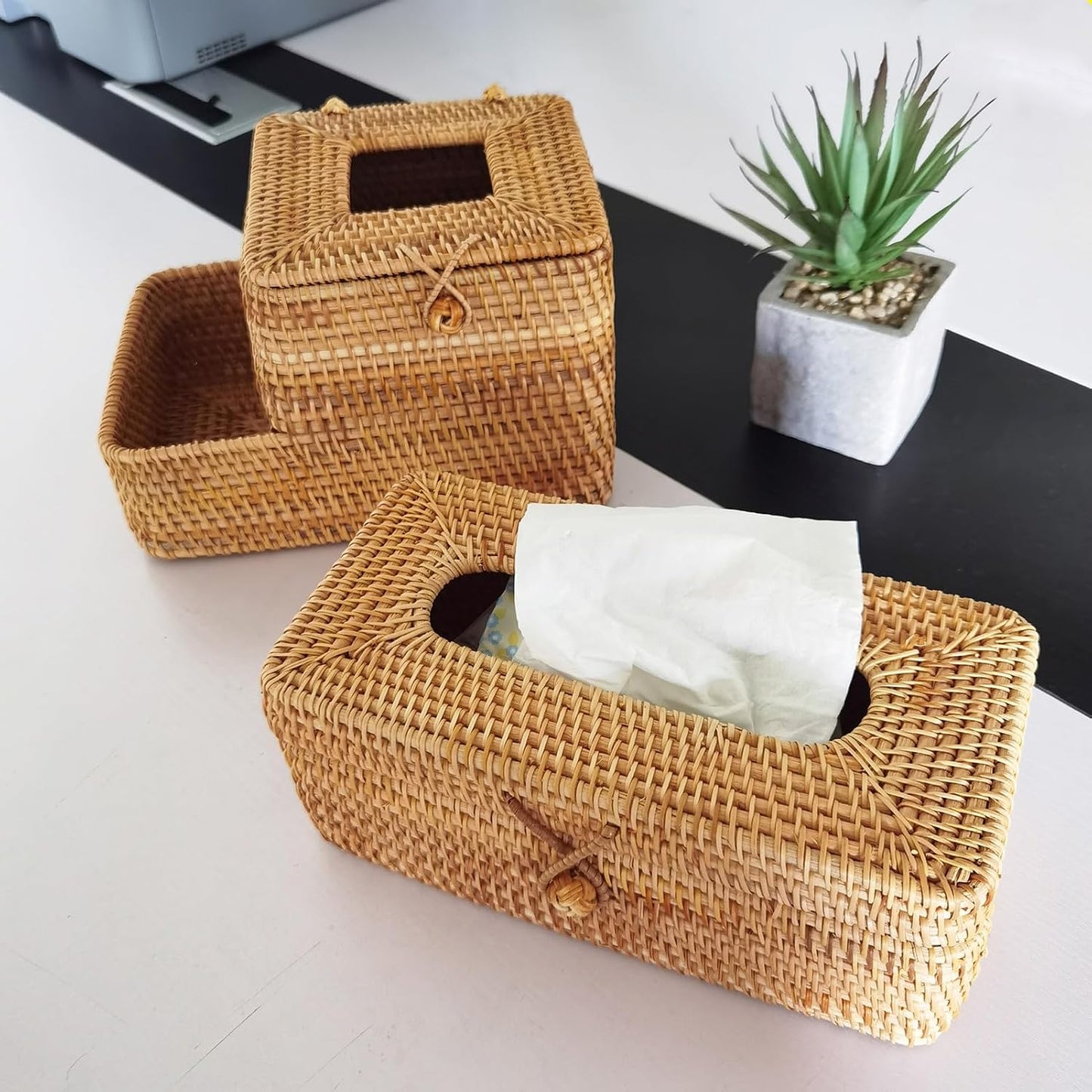 Boho Woven Facial Napkin Holder / Natural / 9.5 Inch