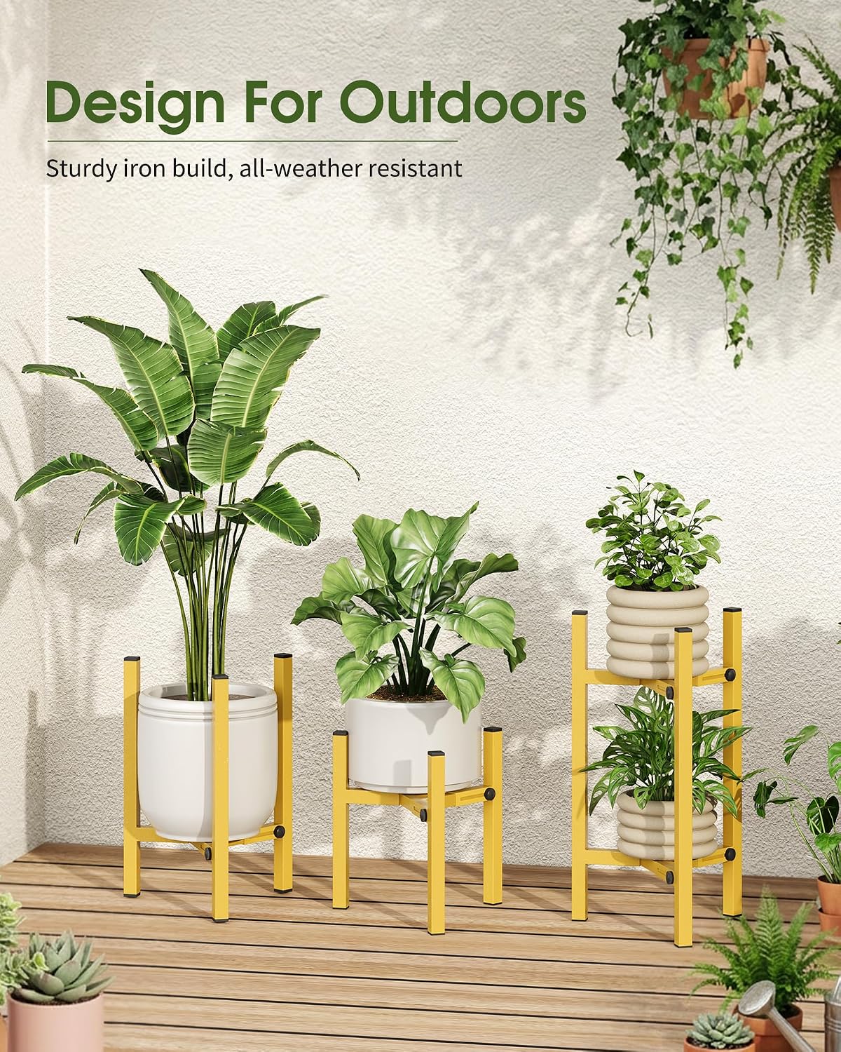 3 Pack Plant Stand Indoor Adjustable, Metal Modern Indoor Plant Stand, Heavy Duty Single Plant Stands Outdoor Corner