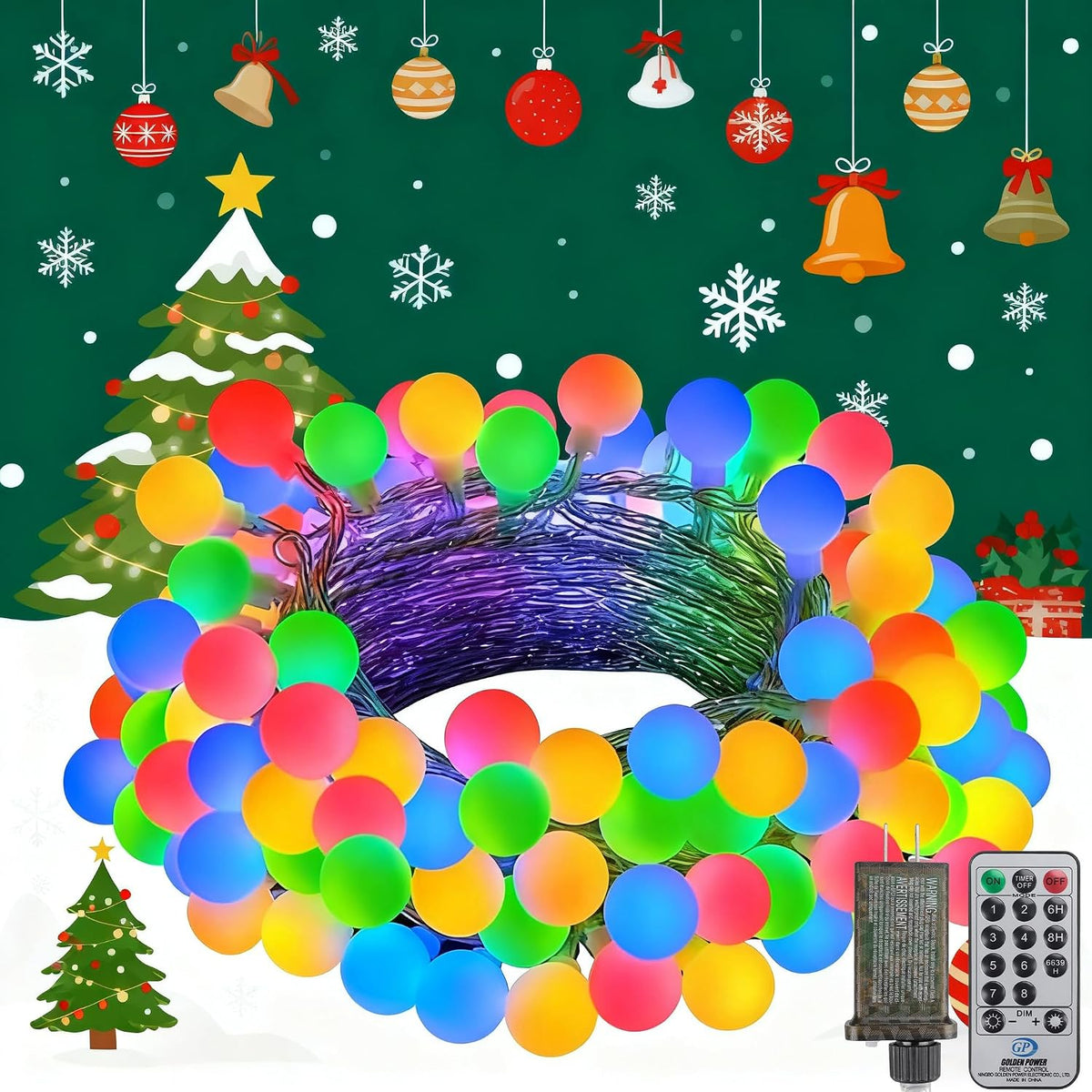 33FT 100LED Christmas Lights Plug in 8 Modes Globe Lights with Remote