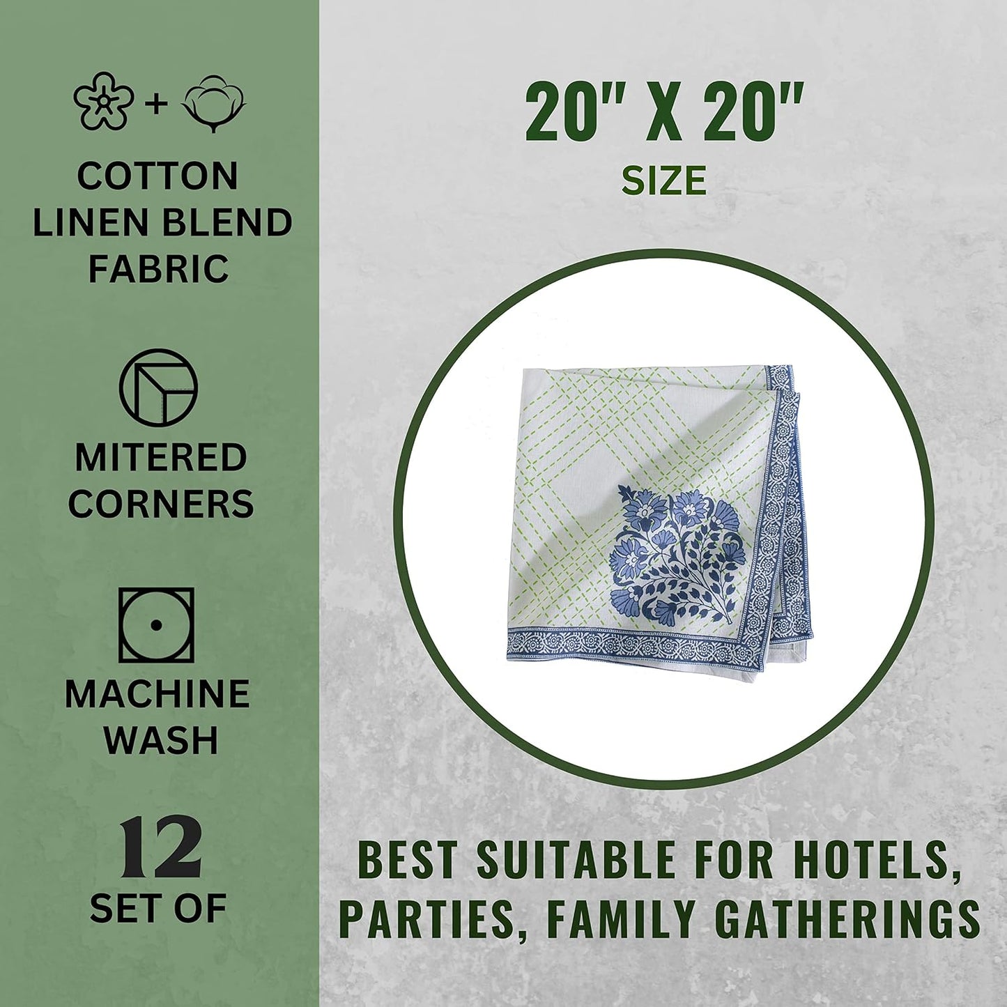 FINGERCRAFT Cloth Napkins Set of 12 Cotton Linen, 20x20 Inch, Mesh Banquet | Mitered corner, washable, soft, absorbent
