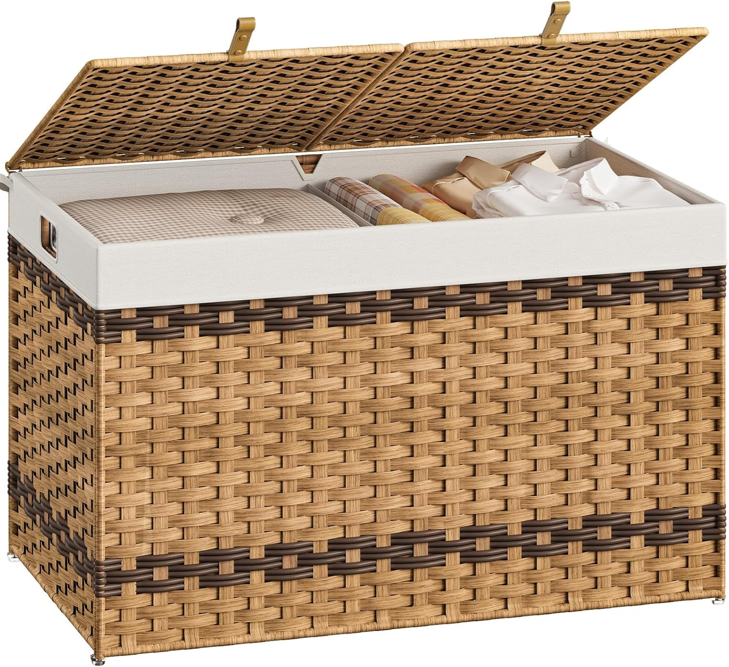 42.3 Gallon Wicker Storage Basket / Natural + Brown / 29.9"L x 17.7"W x 18.1"H