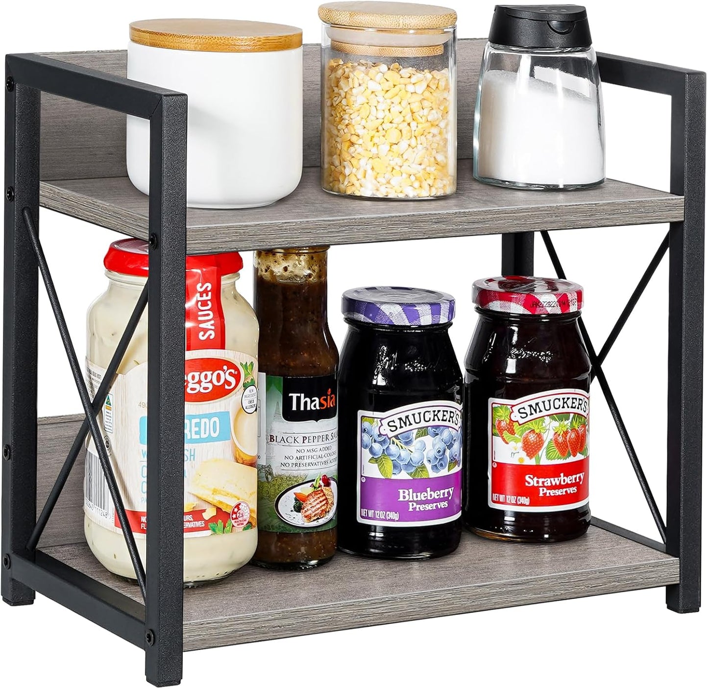 Giikin Countertop Shelf Organizer, 2 Tier Kitchen Spice Rack for Countertop, Wood Kitchen Counter Shelf for Home