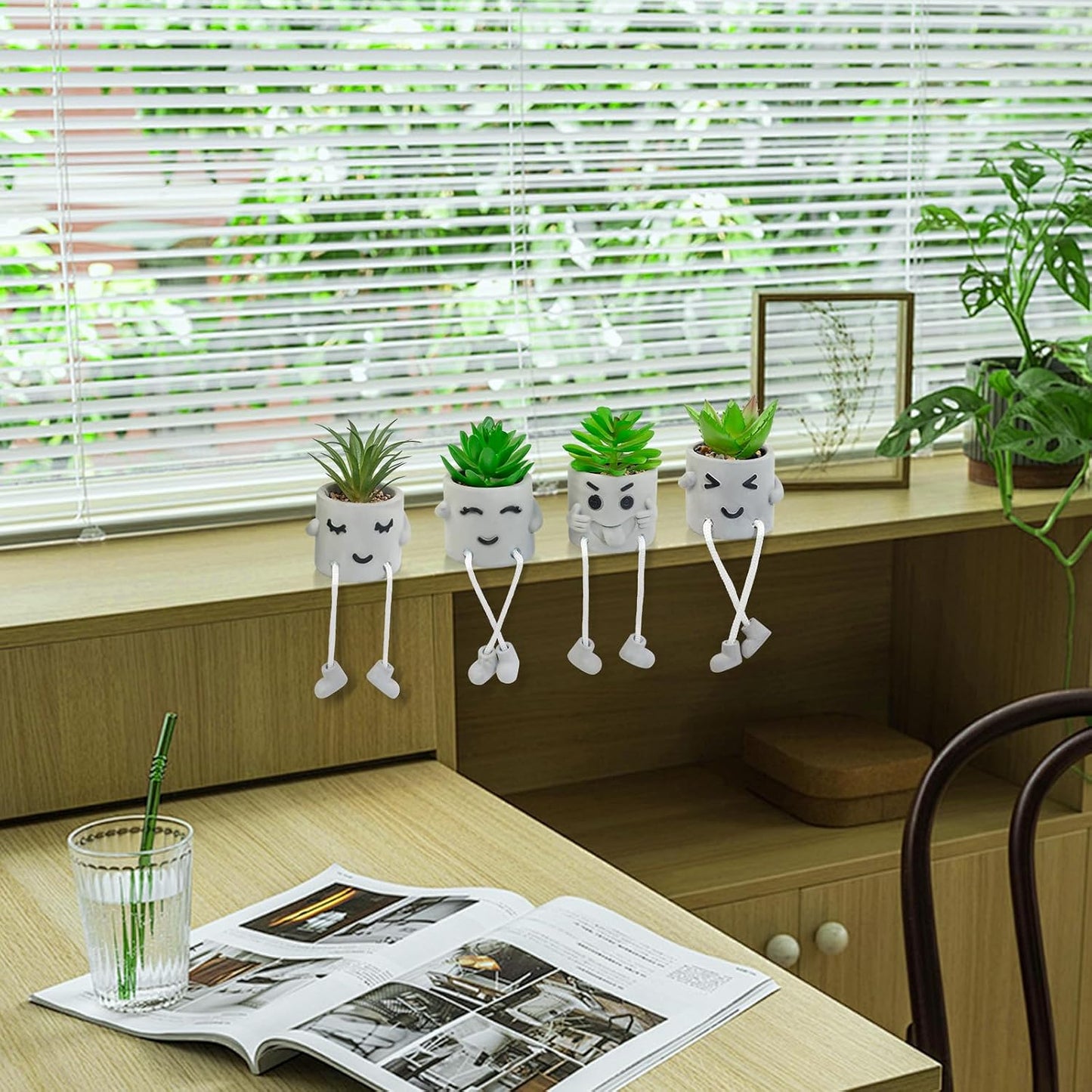 Potted Mini Fake Plants for Desk / 4small-shy-green / Set of 4