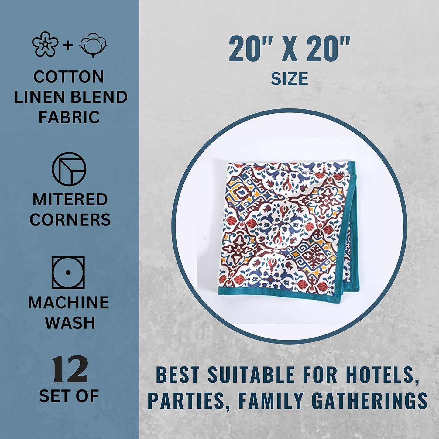 FINGERCRAFT Cloth Napkins Set of 12 Cotton Linen, 20x20 Inch, Antique | Mitered corner, washable, soft, absorbent