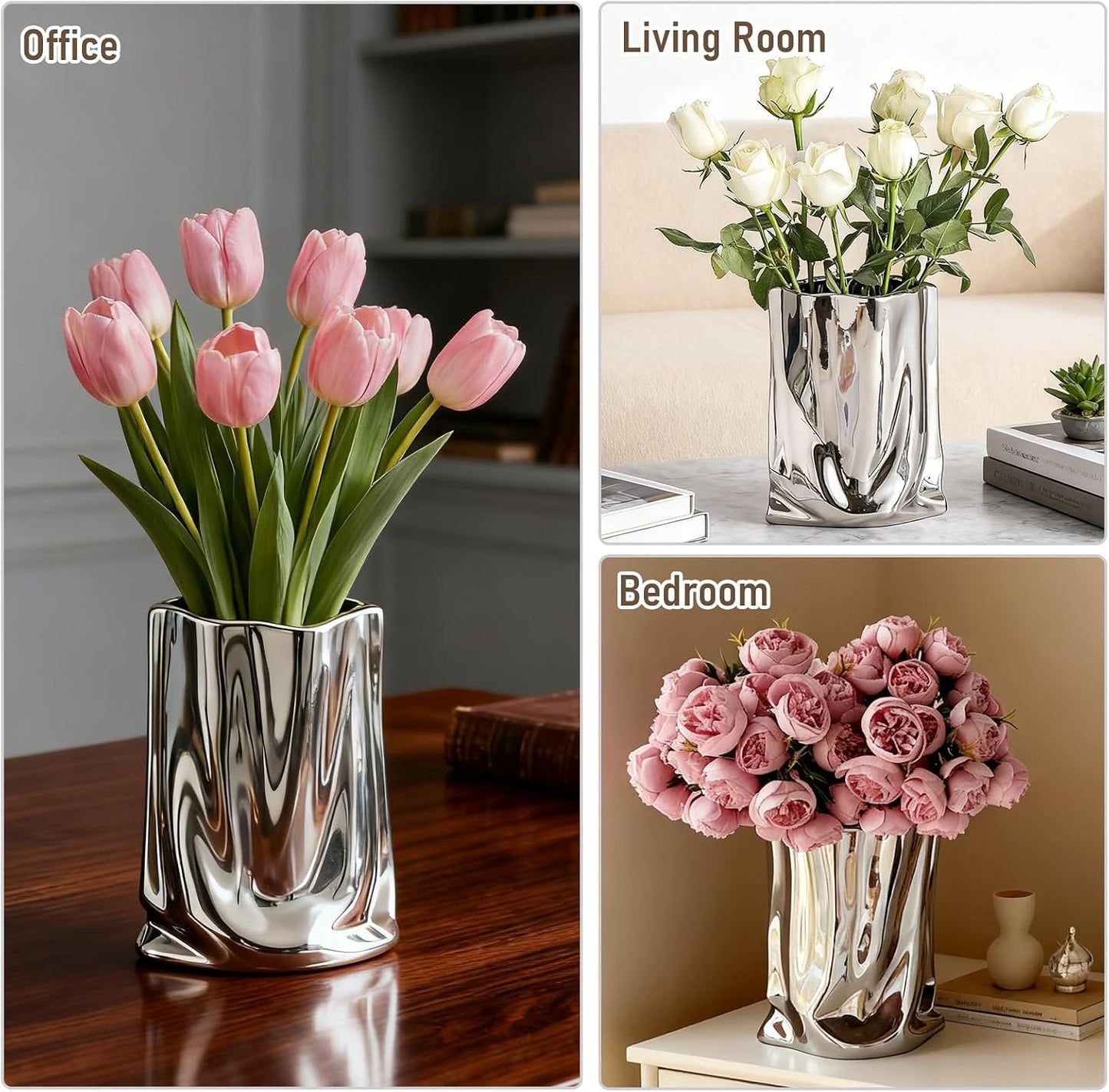 Liquid Chrome Ceramic Vase / Silver
