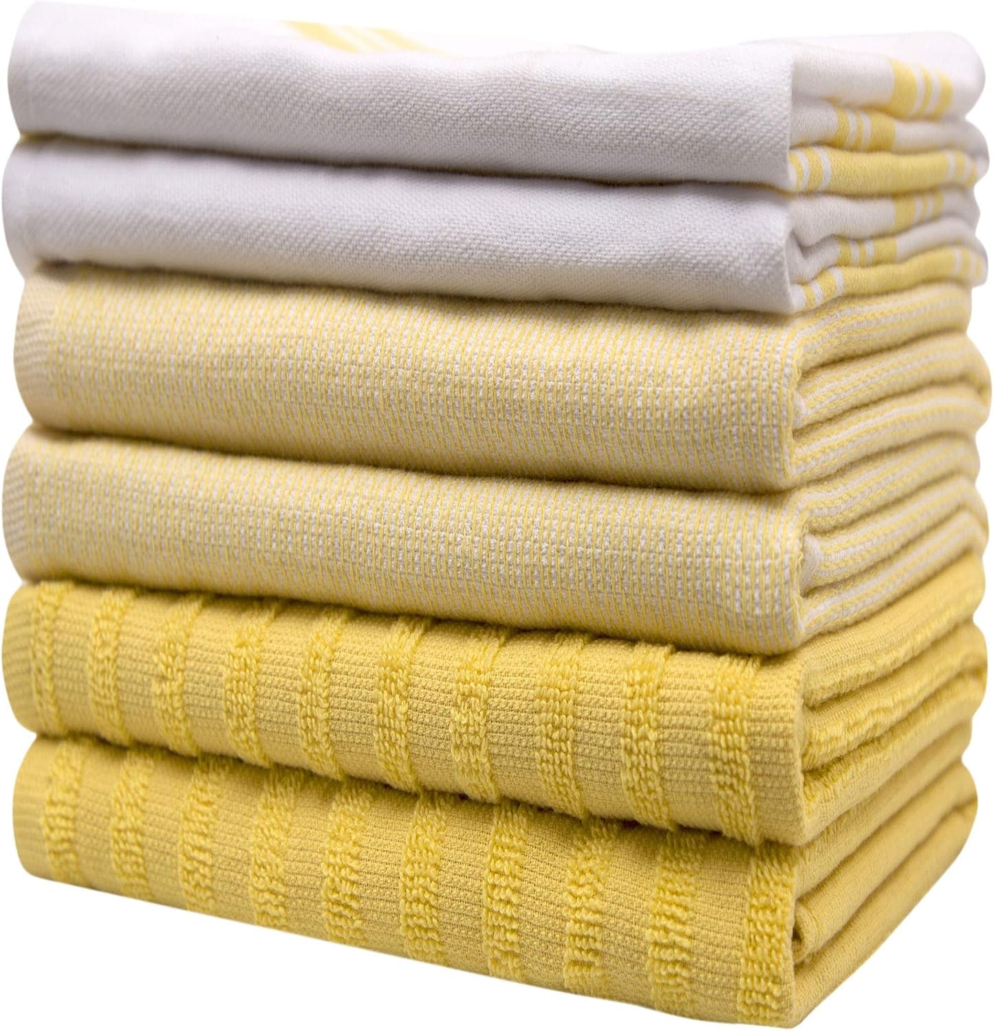 Premium Kitchen Towels 6 Pack 100% Cotton 20"x28" Dish Towels - Yellow Wide | Large Flat & Terry Kitchen Linen Set with