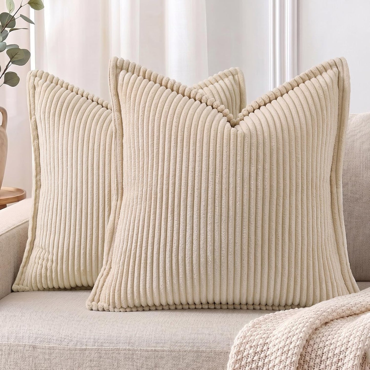 MIULEE Boho Linen Fringe Decorative Fall Throw Pillow Covers Brick 20x20