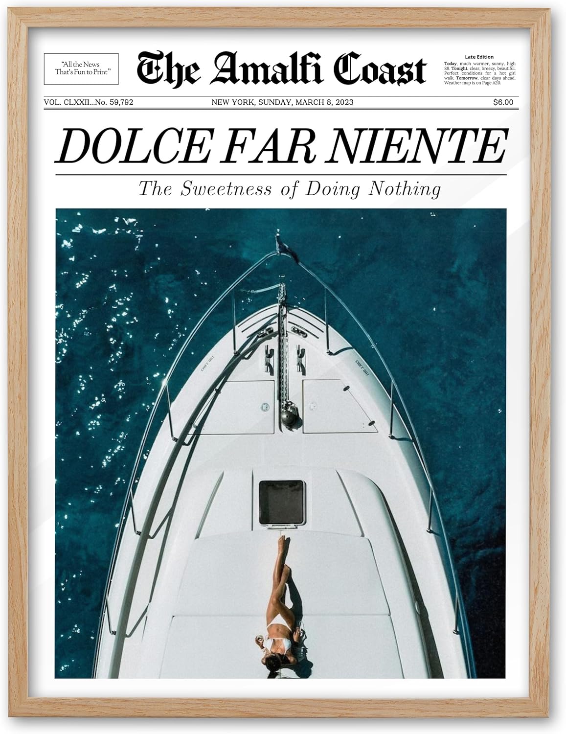 EcoHest 16x20 in Dolce Far Niente Newspaper Framed Wall Art