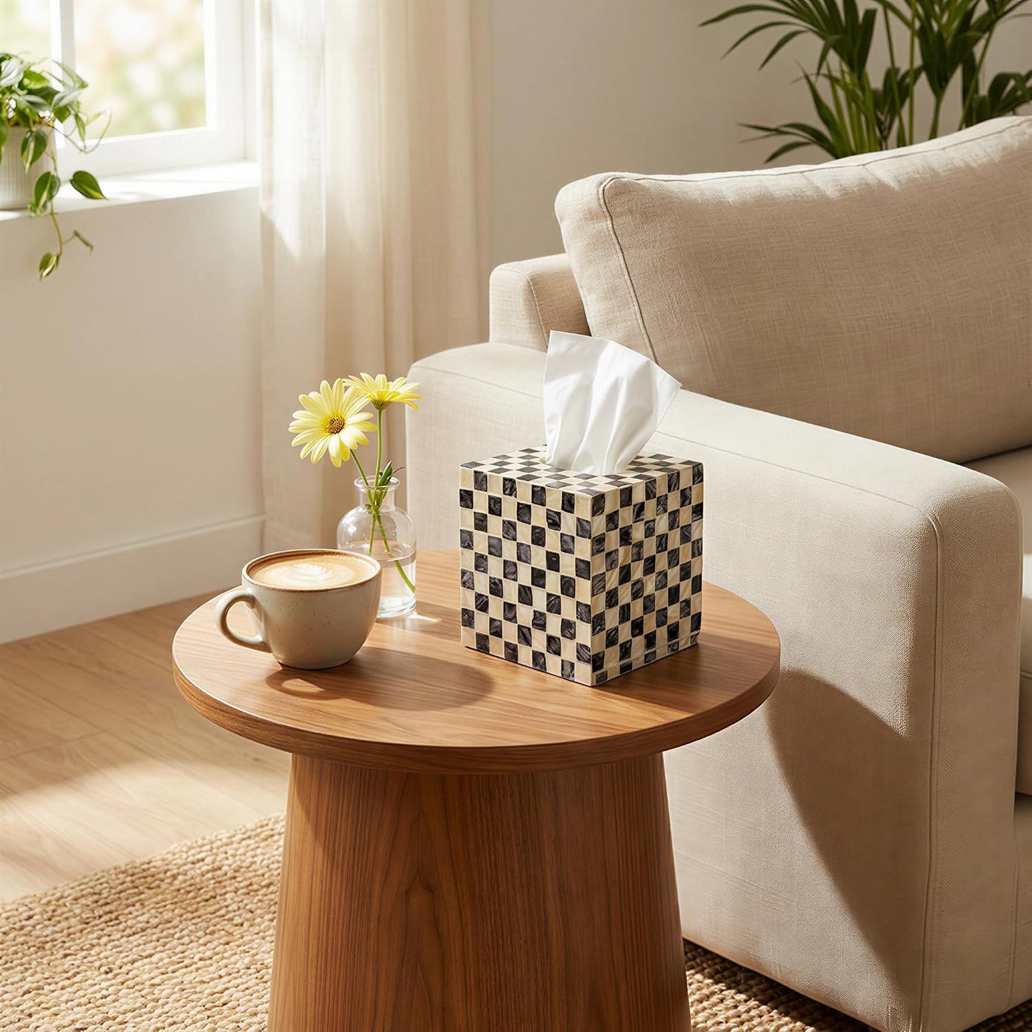 Mother of Pearl Tissue Box Cover / Checkerboard