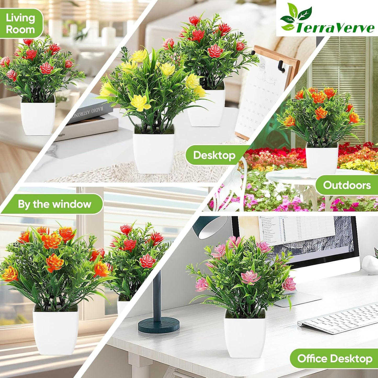 Mini Faux Plants Spring-Inspired Artificial Flower Pots / Bright Red + Purple / Set of 4