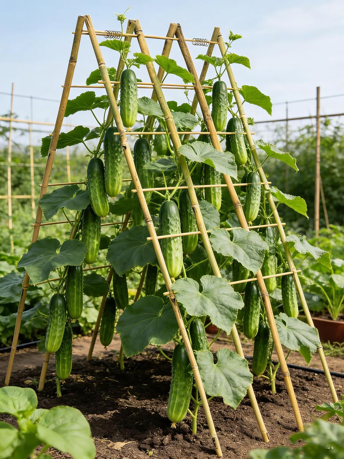 2 Pack 47''x18'' Bamboo Trellis for Climbing Plants Outdoor, Oltara A-Frame Foldable Garden Trellis for Cucumbers