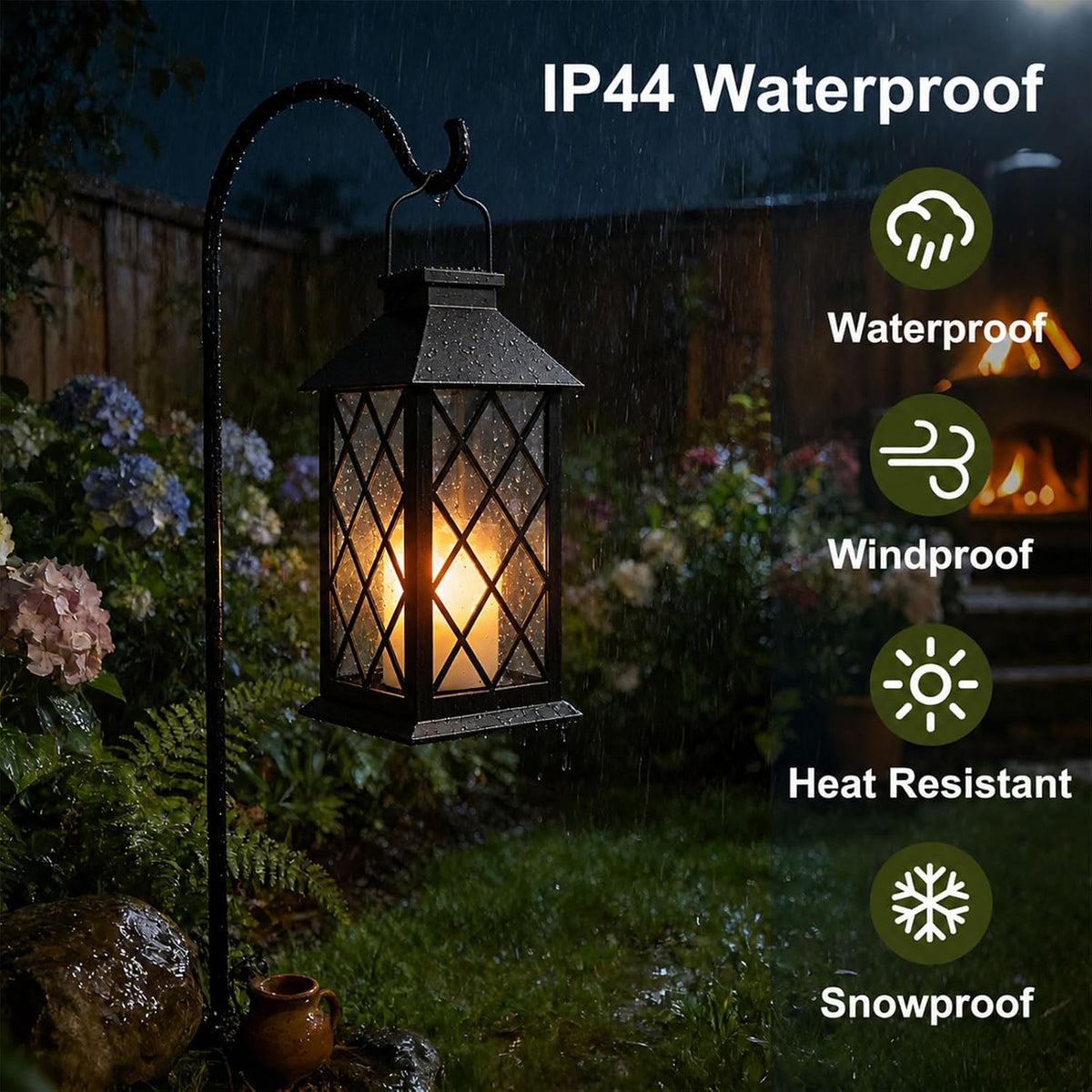 Black Outdoor Solar Lanterns, 14'' Large Solar Lanterns Outdoor Waterproof | 2 Pack Tempered Glass Outdoor Lanterns
