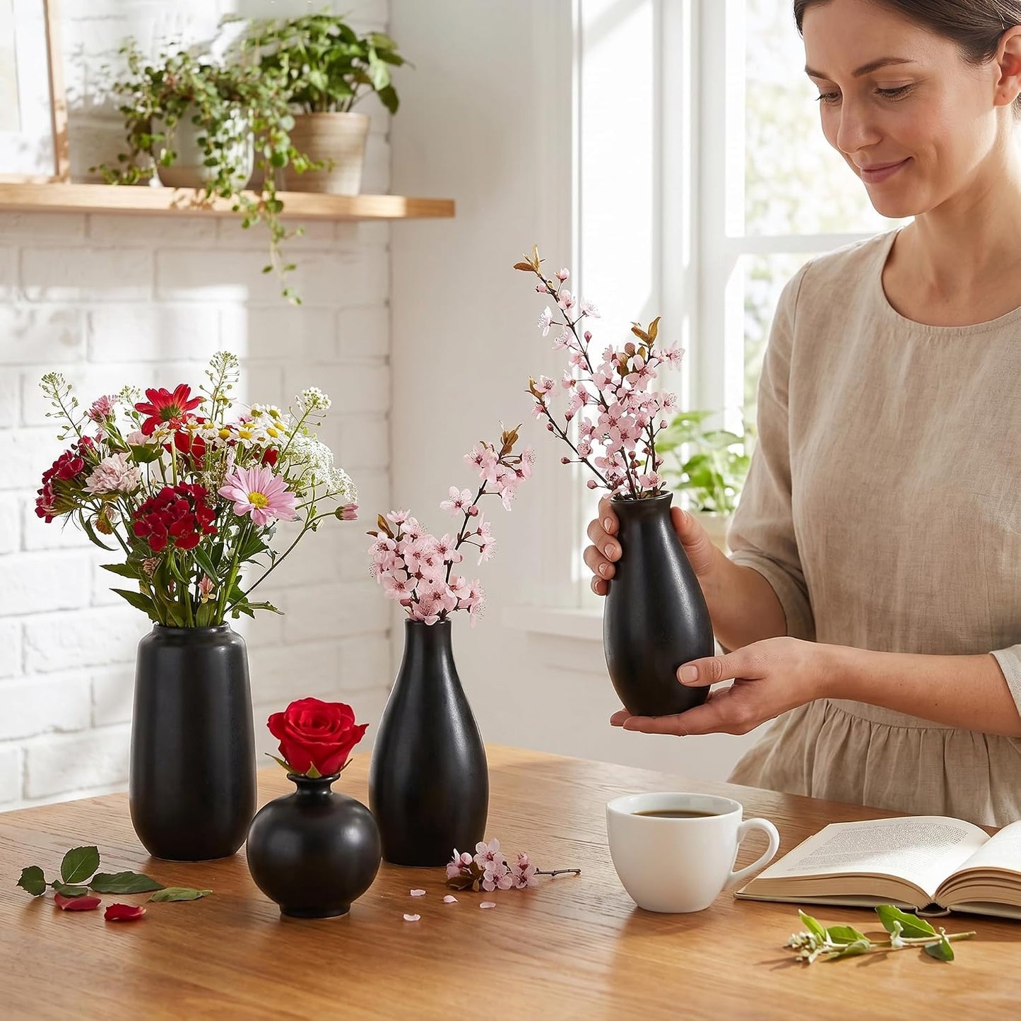 Ceramic Bud Vases / Black Ceramic Vases / Set of 12