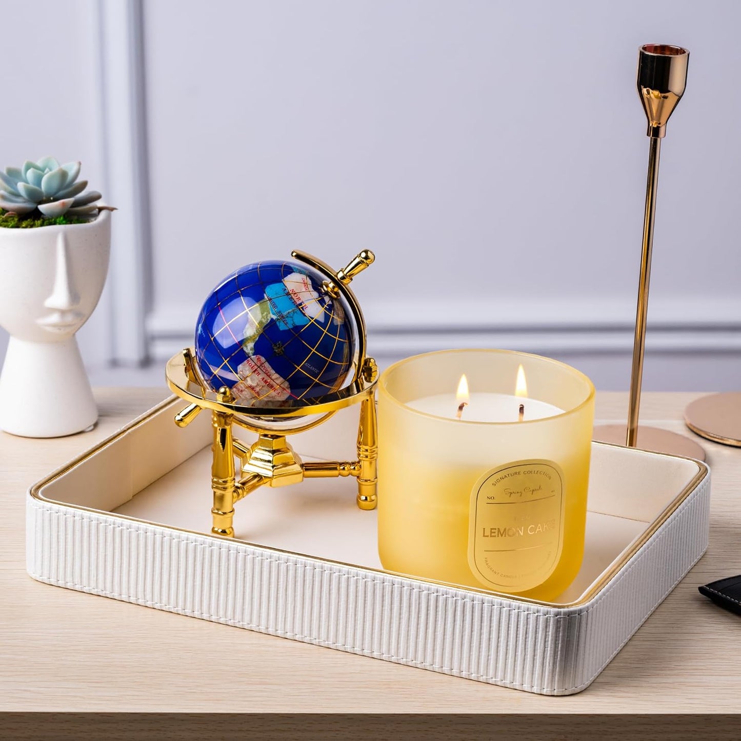 Bedside Tray / Leather Catchall Tray / White / 8 x 8 x 1.8 / Set of 2