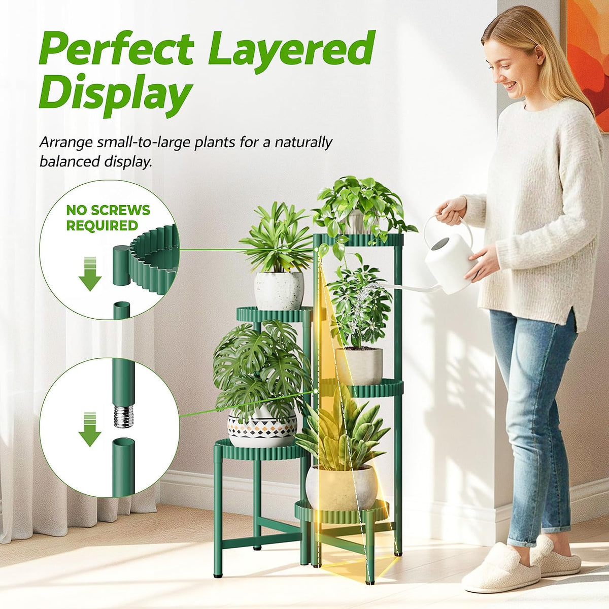 5 Tier Large Plant Stand Indoor, 7.9 Inch Wide Corner Tall Metal Plant Stands Outdoor for Multiple Plants, Folding