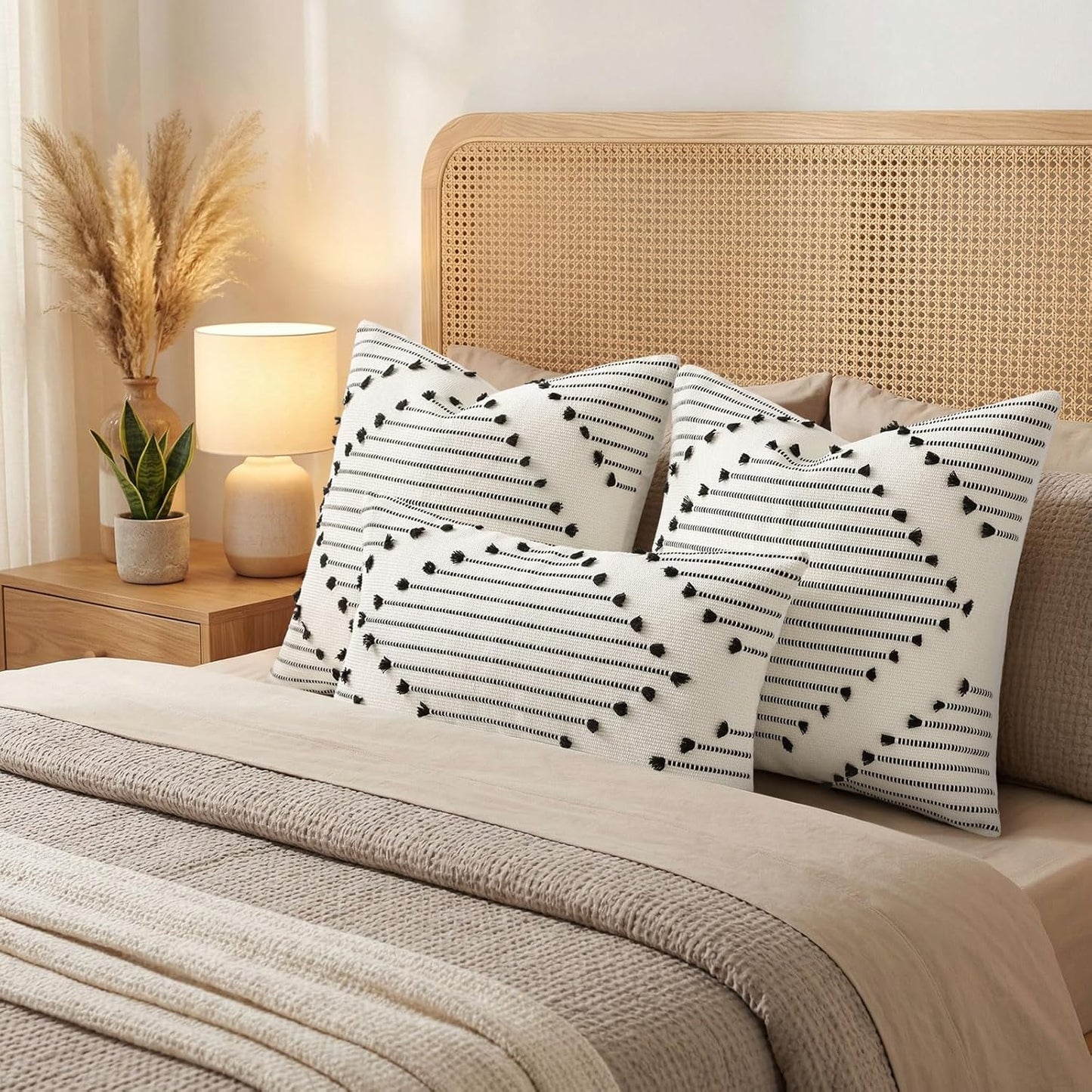 Farmhouse Lumbar Pillow Covers / Black / 20 x 12 / Set of 2
