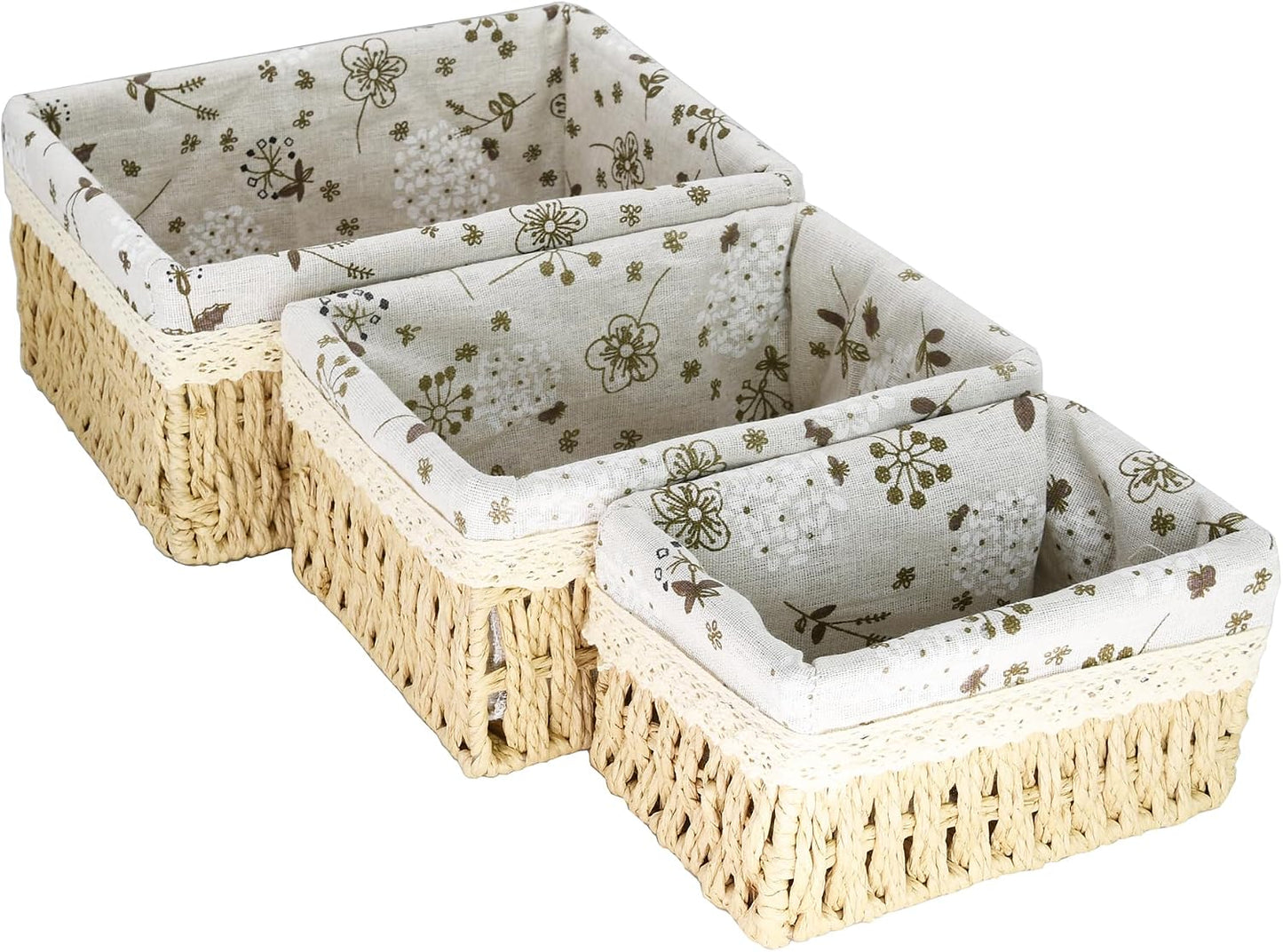 Decorative Paper Rope Storage Baskets Hand-Woven Wicker Nesting Bins / Set of 3