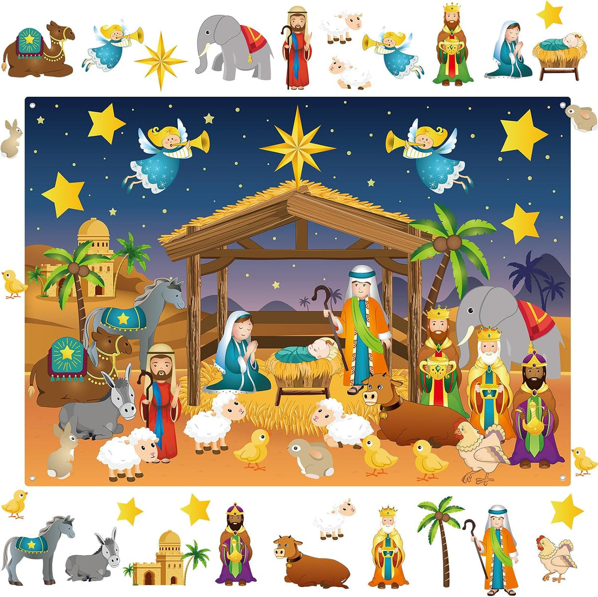 MiniInflat 35 Pcs Nativity Felt Story Board 3.4FT Christmas Wall Decor Set