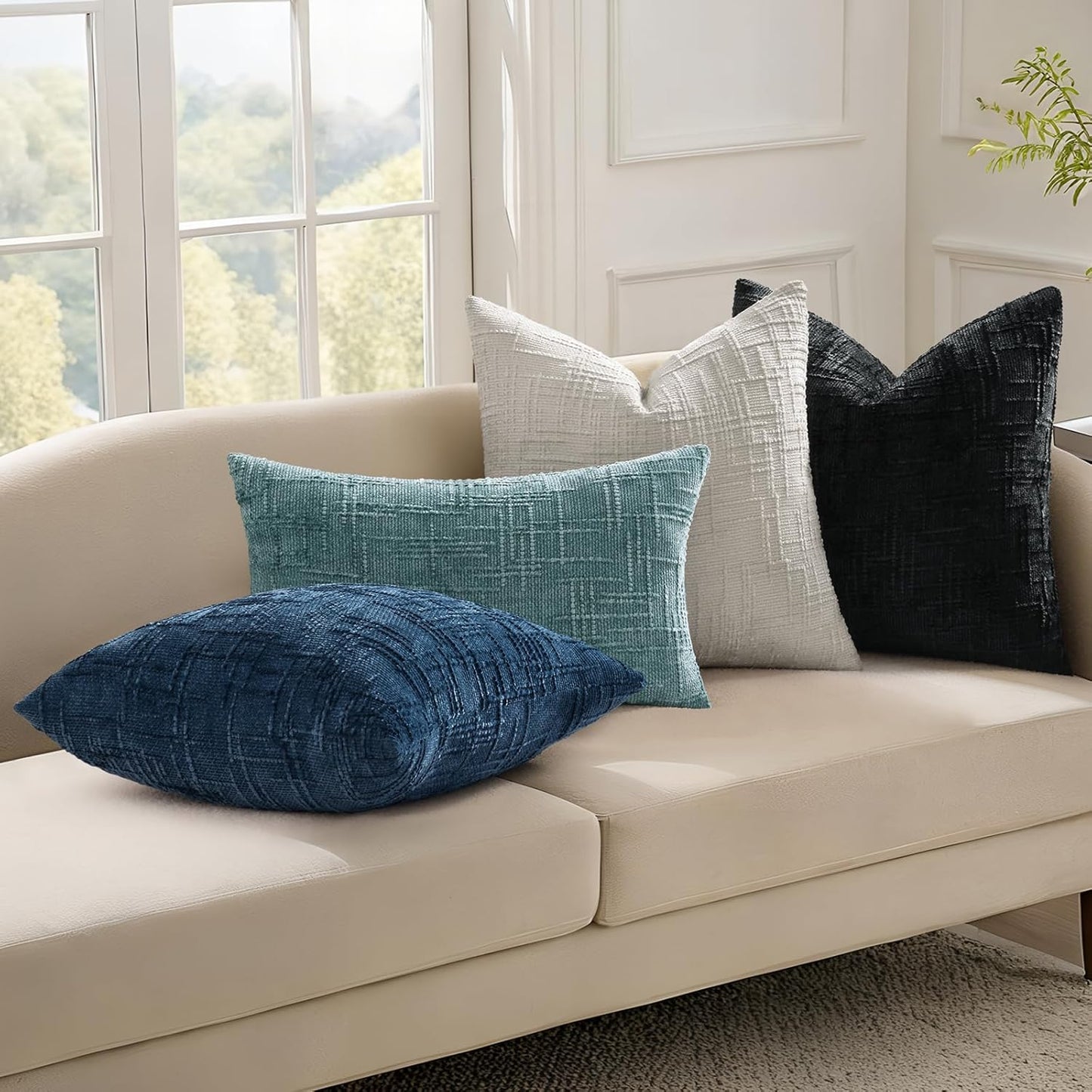 Fall Chenille Throw Pillow Covers Textured Soft Slubby Couch / Light Grey / 18 x 18 / Set of 2