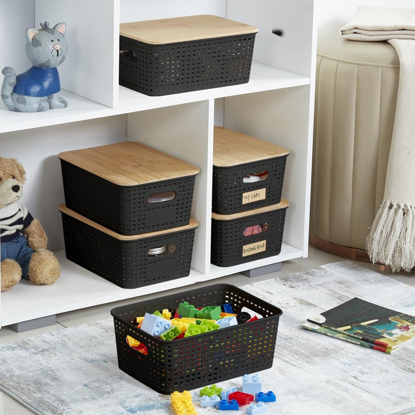 Plastic Storage Bins / Black / Small / Set of 6