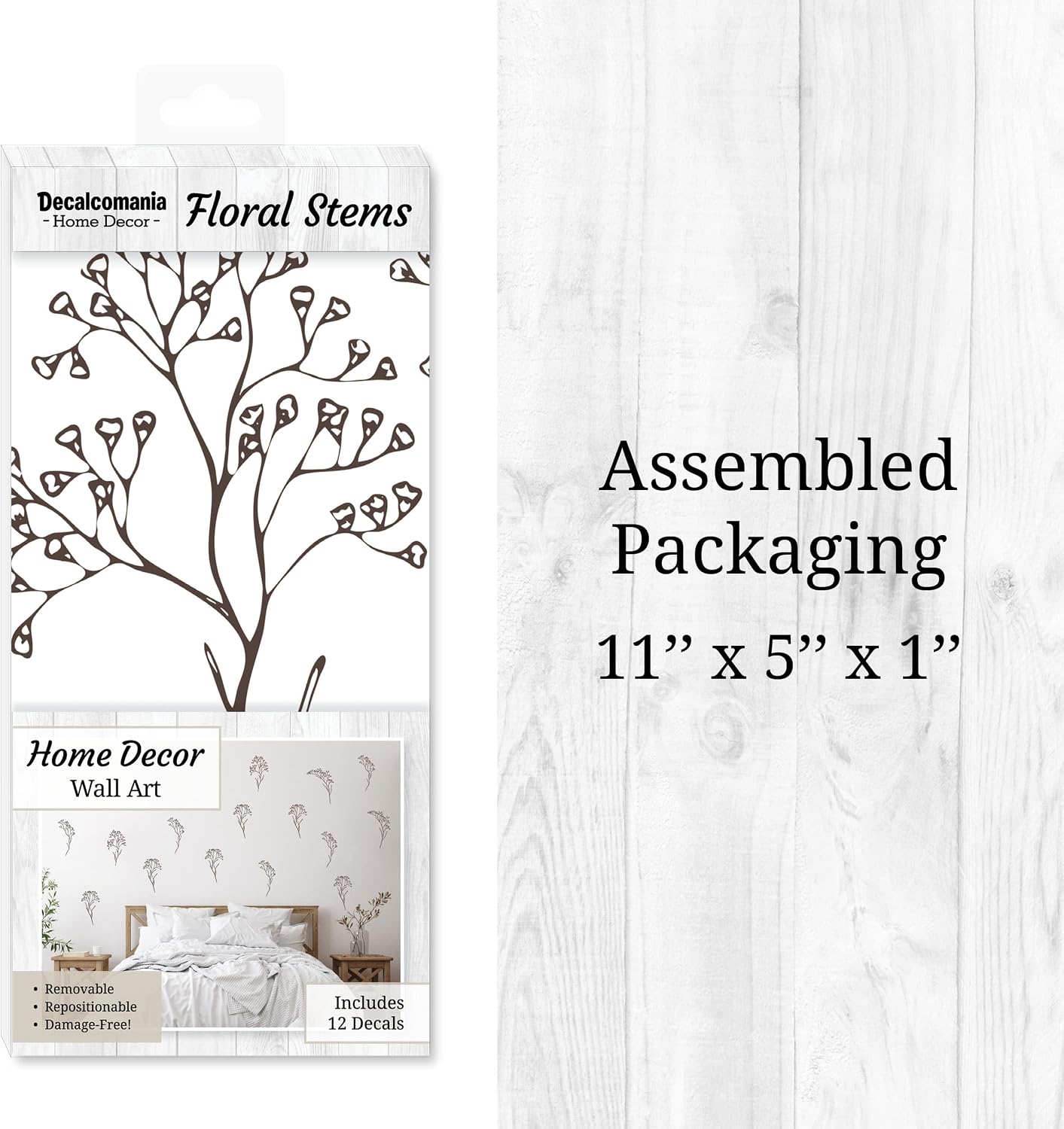 Floral Wall Decals / Floral Stems / Brown / Set of 12