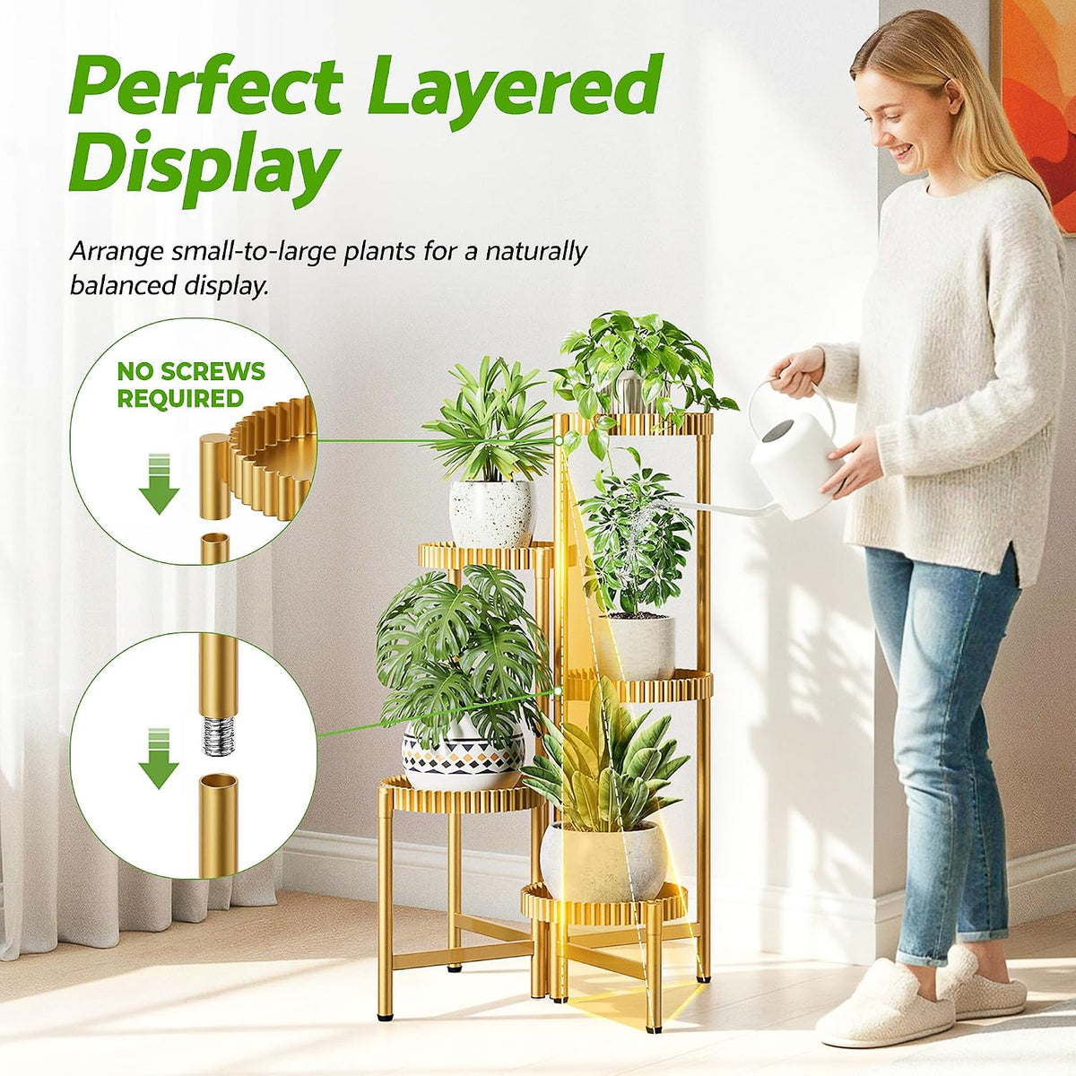 5 Tier Large Plant Stand Indoor, 7.9 Inch Wide Tall Corner Metal Plant Stands Outdoor for Multiple Plants, Foldable