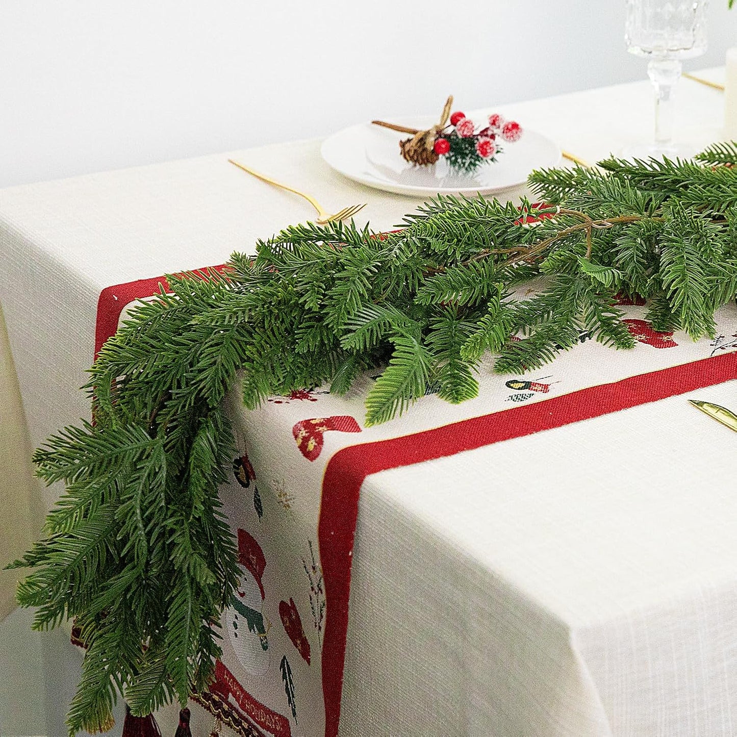 2 Pcs Christmas Norfolk Pine Garland, 6 FtArtificial Pines Greenery Garland | Realistic 3 Fork Dense Real Touch Pine