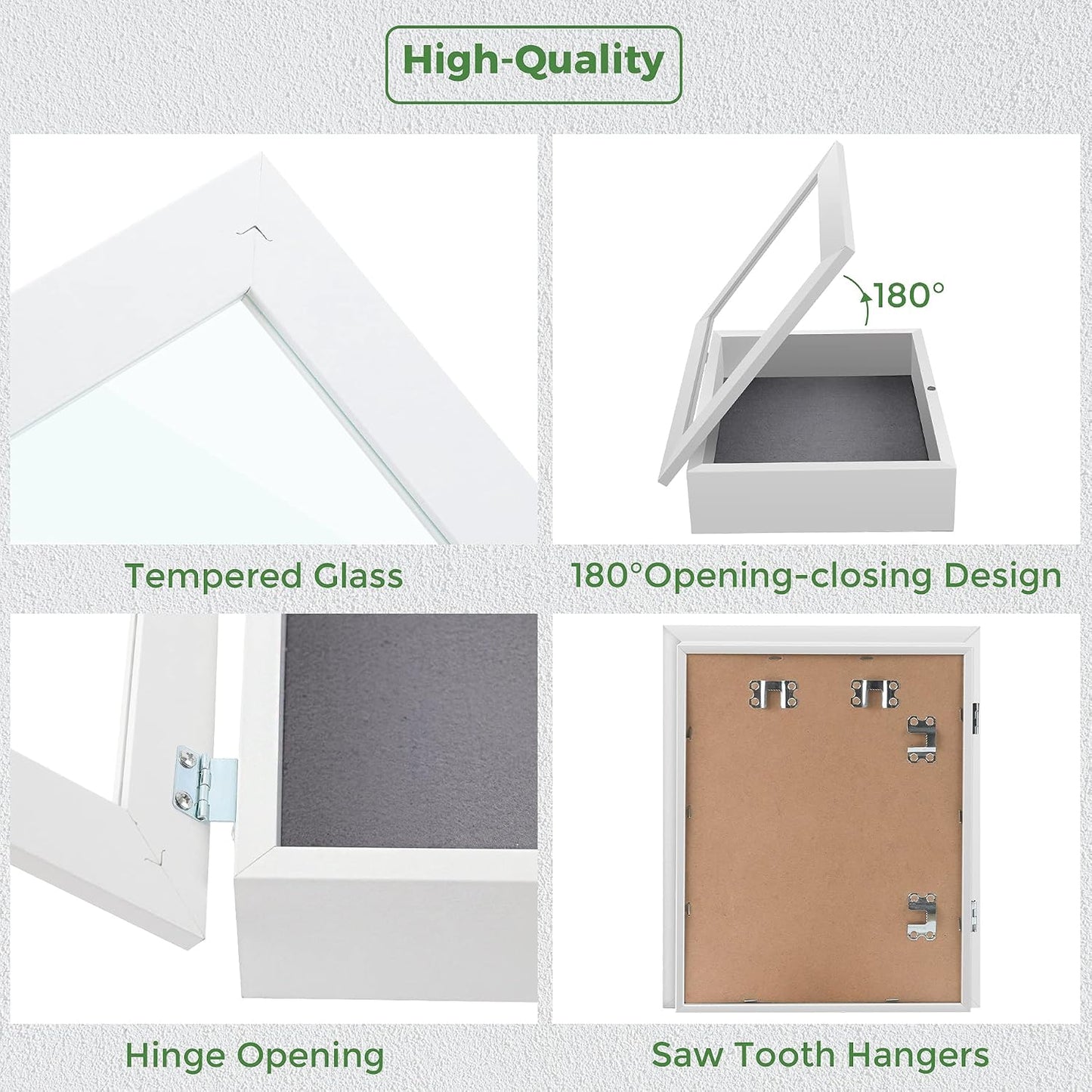 8.5x11 Shadow Box Frame Display Case, 2-inch Depth (White, 4 Pack) | Strengthened Glass Cover, Display Box for Wall and