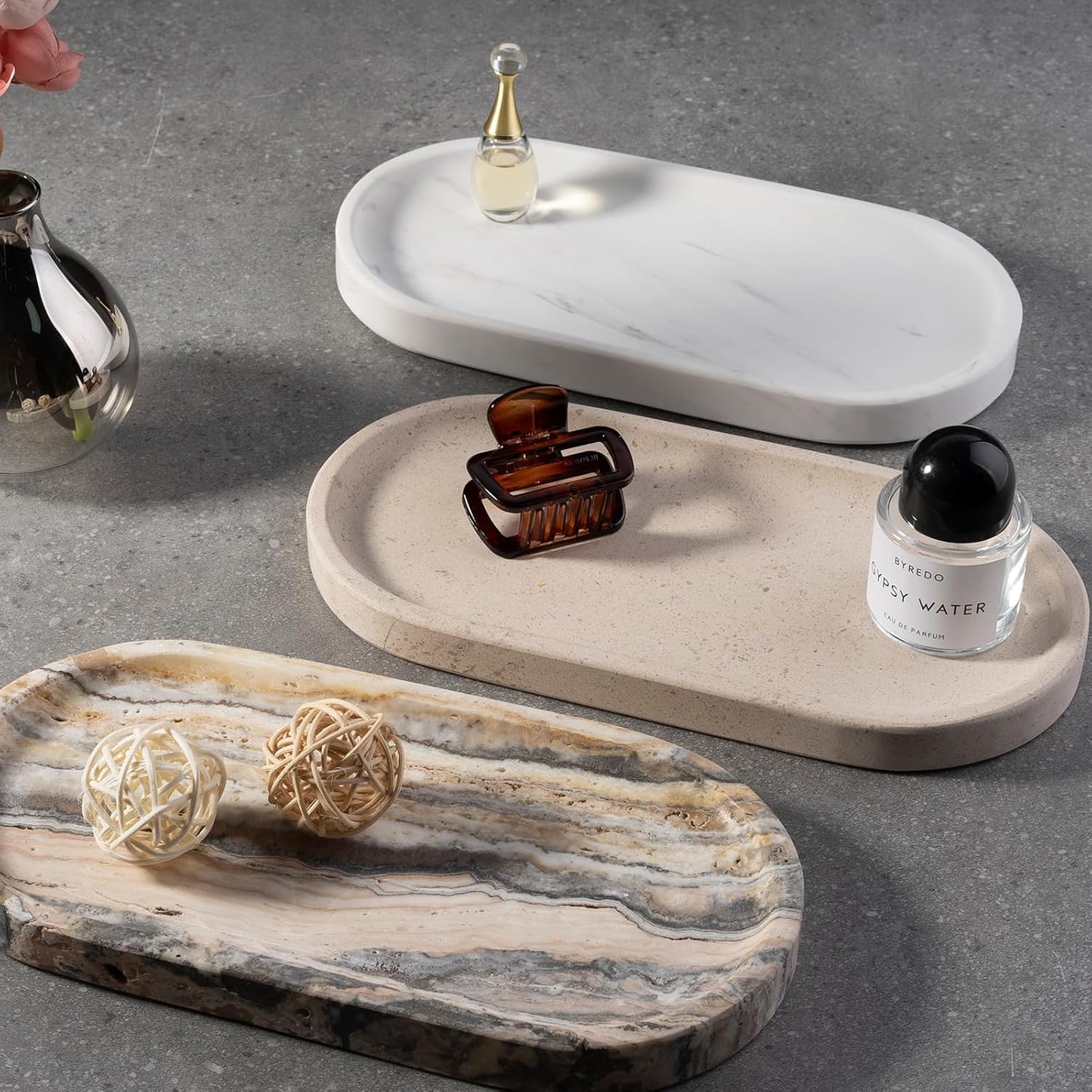 Catchall Trays / Natural Marble Tray / Moca Crema Yellow / 10 x 5 x 0.7