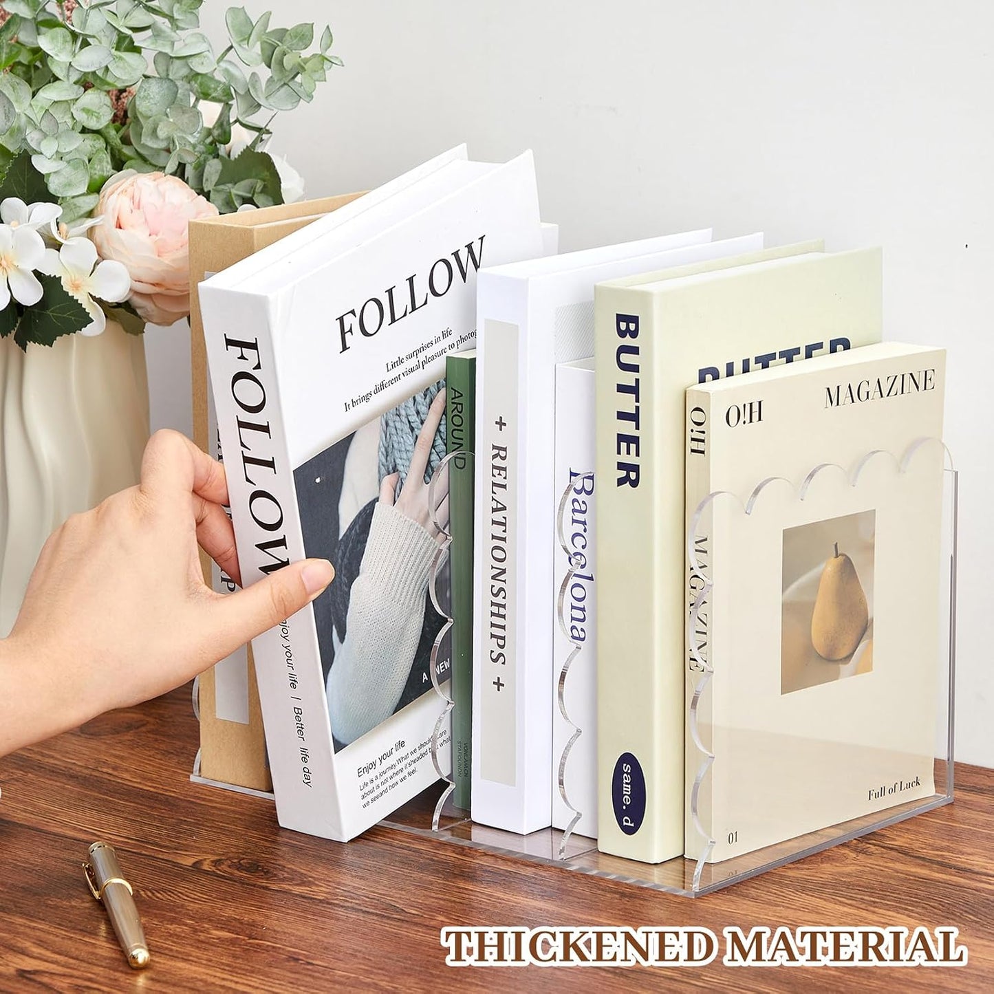 Scalloped Acrylic Book Holder for Desk / Clear / 11.22 x 7.28 x 6.5 / Set of 2