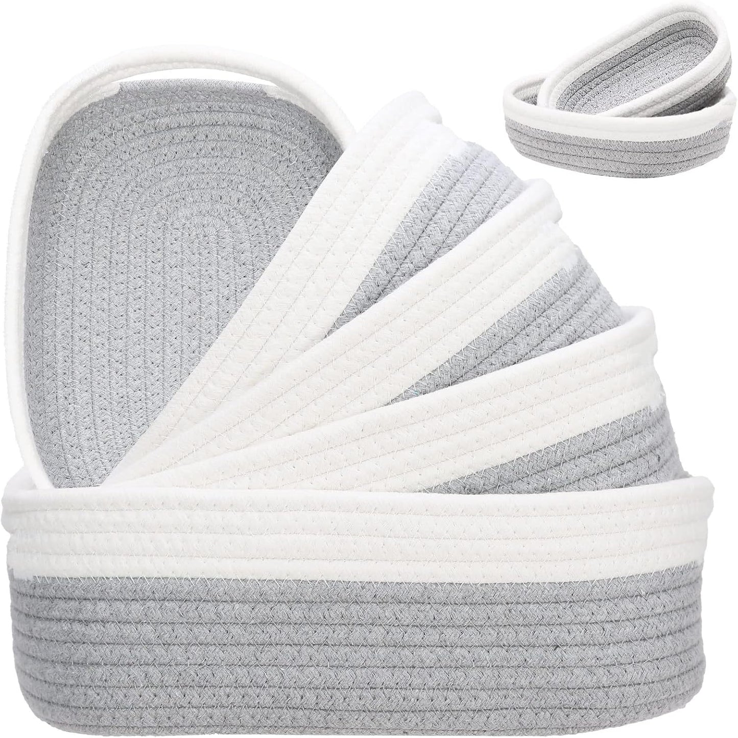 7 Piece Cotton Rope Woven Basket Set / OFF WHITE & GRAY